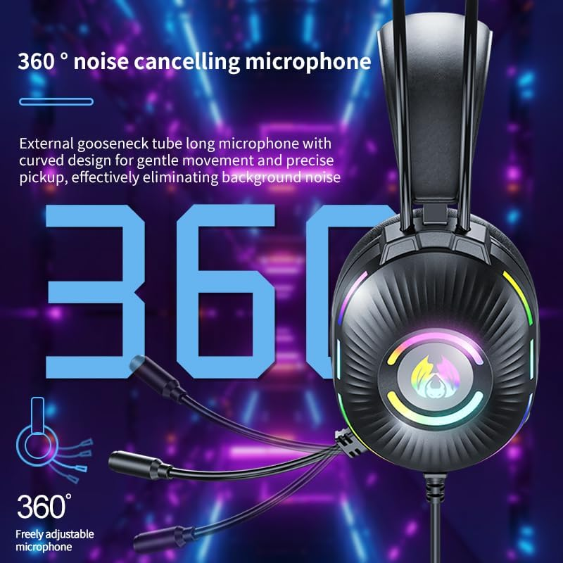 Gaming Sets with Microphone, Noise Canceling Wired Phones with Cartoon Cats Ear 7.1 Surround Sound Over-Ear Earphones for PC