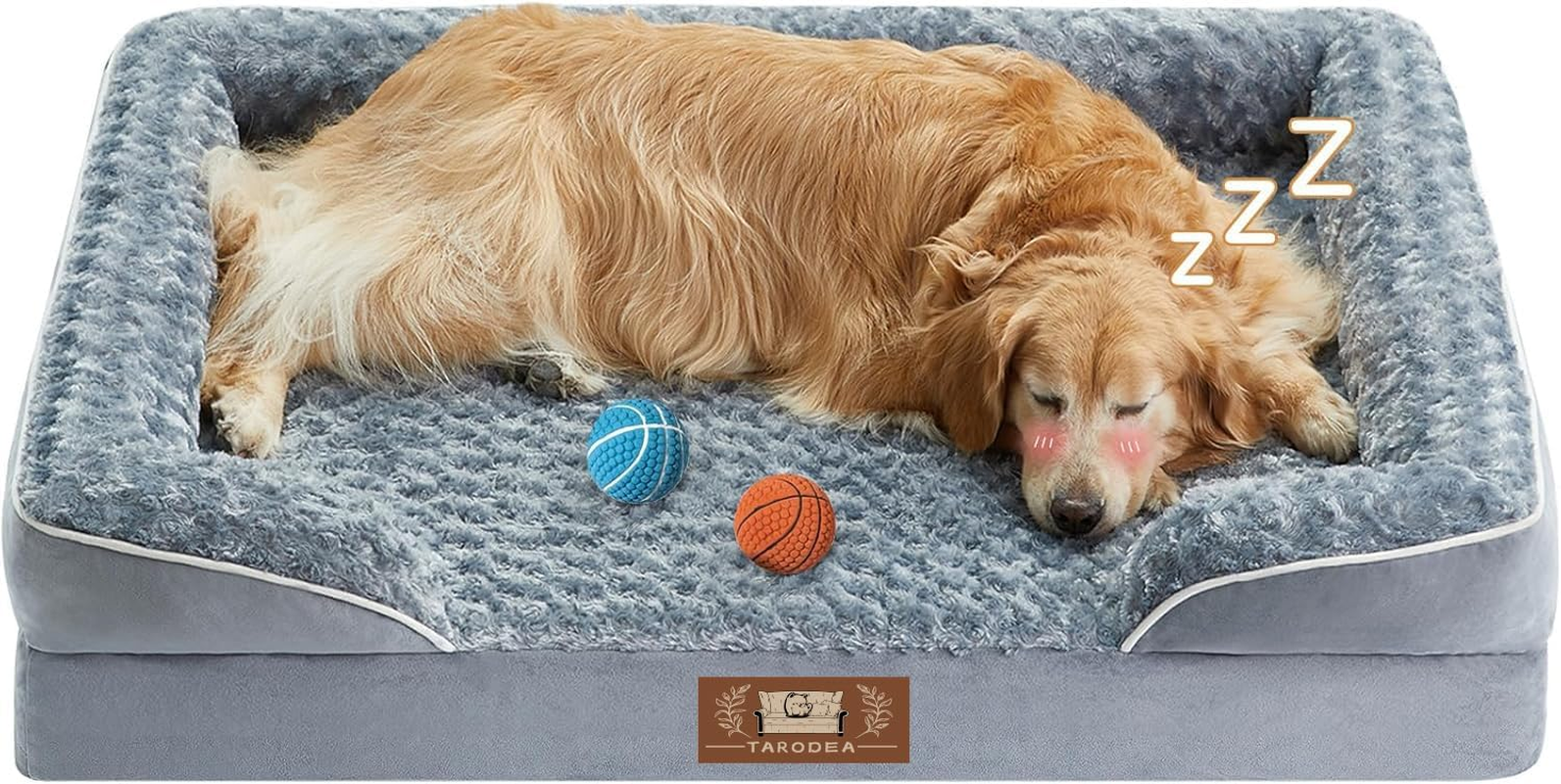Dog Beds for Large Dogs, Washable Dog Bed, Bolster Dog Sofa Bed with Waterproof Lining & Non-Skid Bottom, Orthopedic Egg Foam Dog Couch for Pet Sleeping, Pet Bed for Large Dog(Grey,90X70X16Cm)