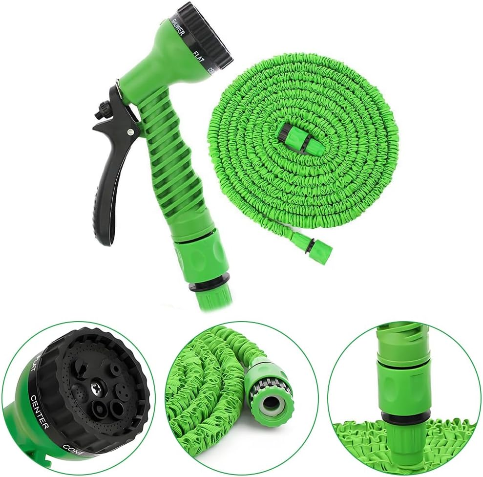 7 Function Spray Hose, Flexible Garden Hose, Expandable Water Hose, Multi Functional Garden Spray Hose,Suitable for Watering Plants Car Wash Gardening (Green, 15M) image number 4