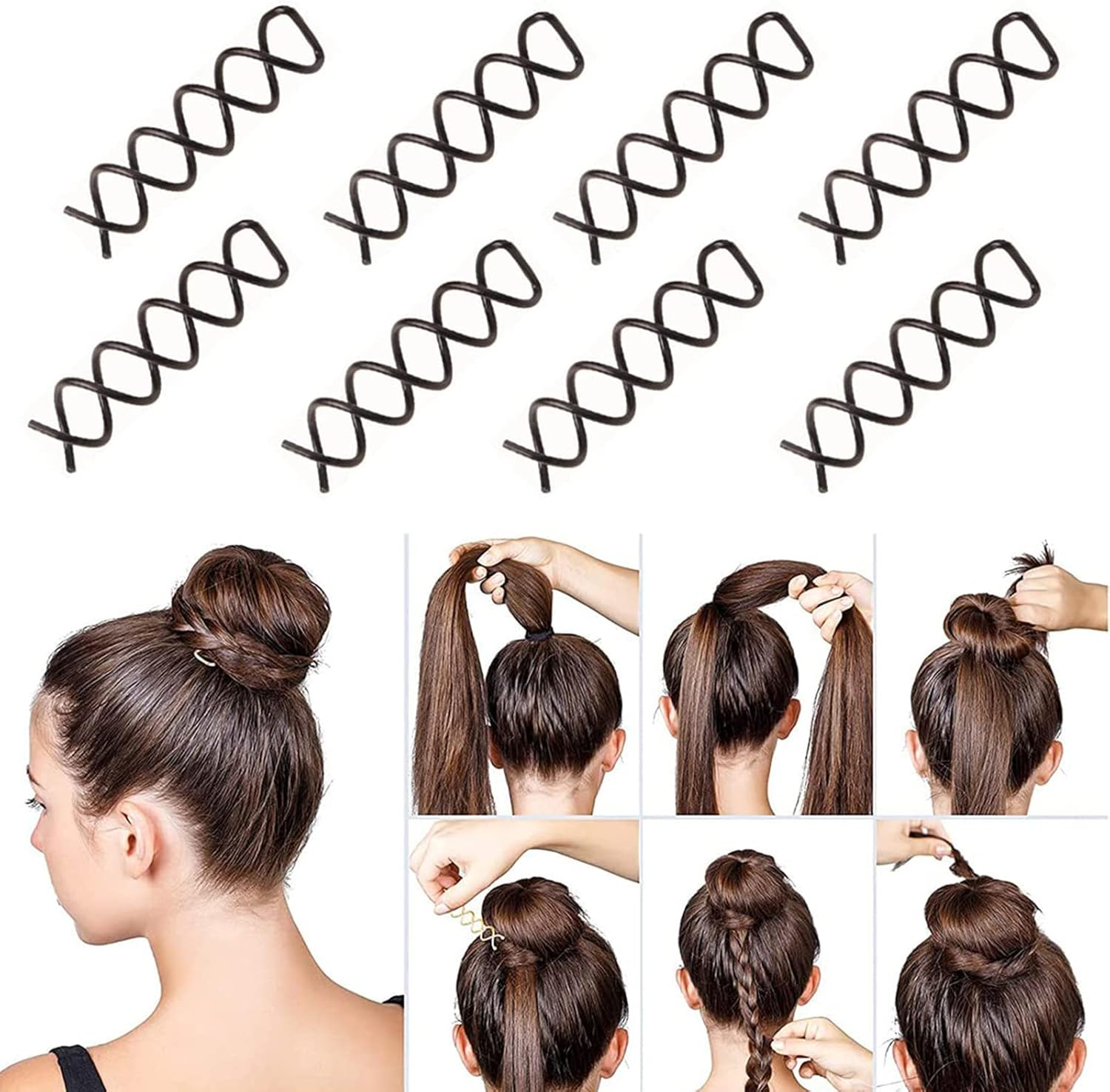 Pack of 20 Black Spiral Hair Clip Spiral Pin Spiral Hair Clip Spin Clip Bun Hair Pin for DIY Hair Style image number 4
