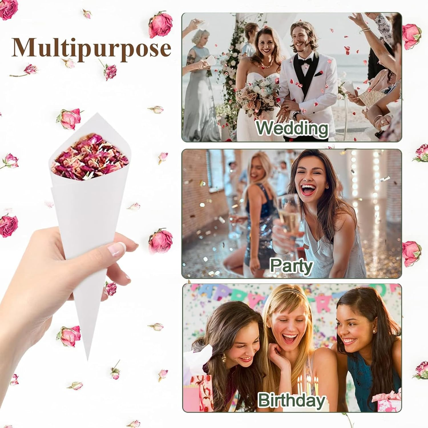 30Pcs Confetti Cones with Holder Box，Wedding Confetti Cones for Decoration Wedding Birthday Party Candy Chocolate image number 3