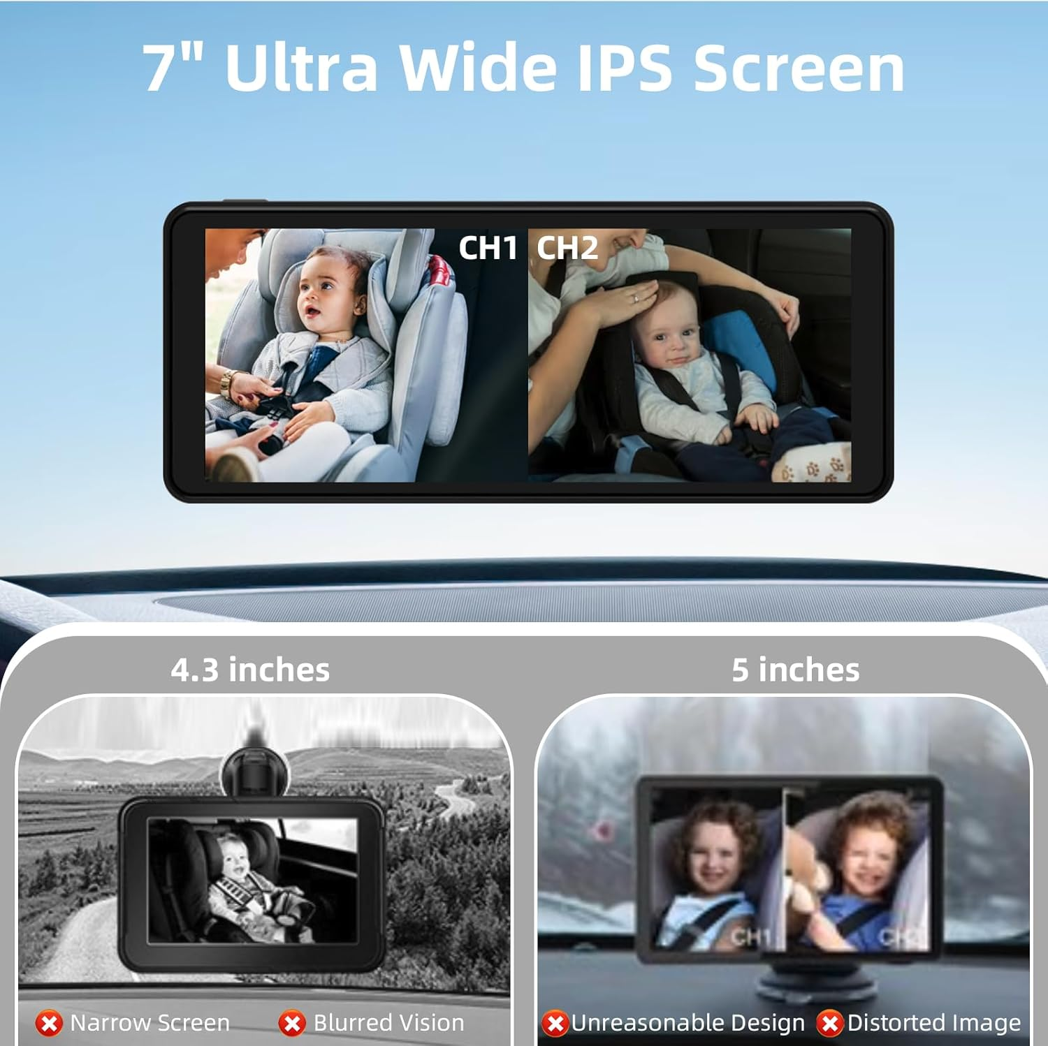 Baby Car Monitor for Kids, 7-In-1 Ultrawide AHD Car Kid with 1Pcs 1080P Camera, Backseat Mirror for Baby Rear Facing with Infrared Night Vision, Easily Observe Baby'S Every Move for Kids image number 5