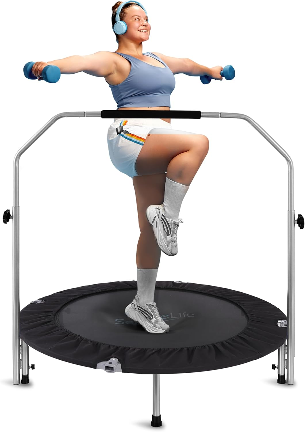 Serenelife 40" Mini Trampoline Rebounder, Portable and Foldable Fitness Trampoline, Suitable for Adults and Kids, Perfect for Indoor/Outdoor Workout