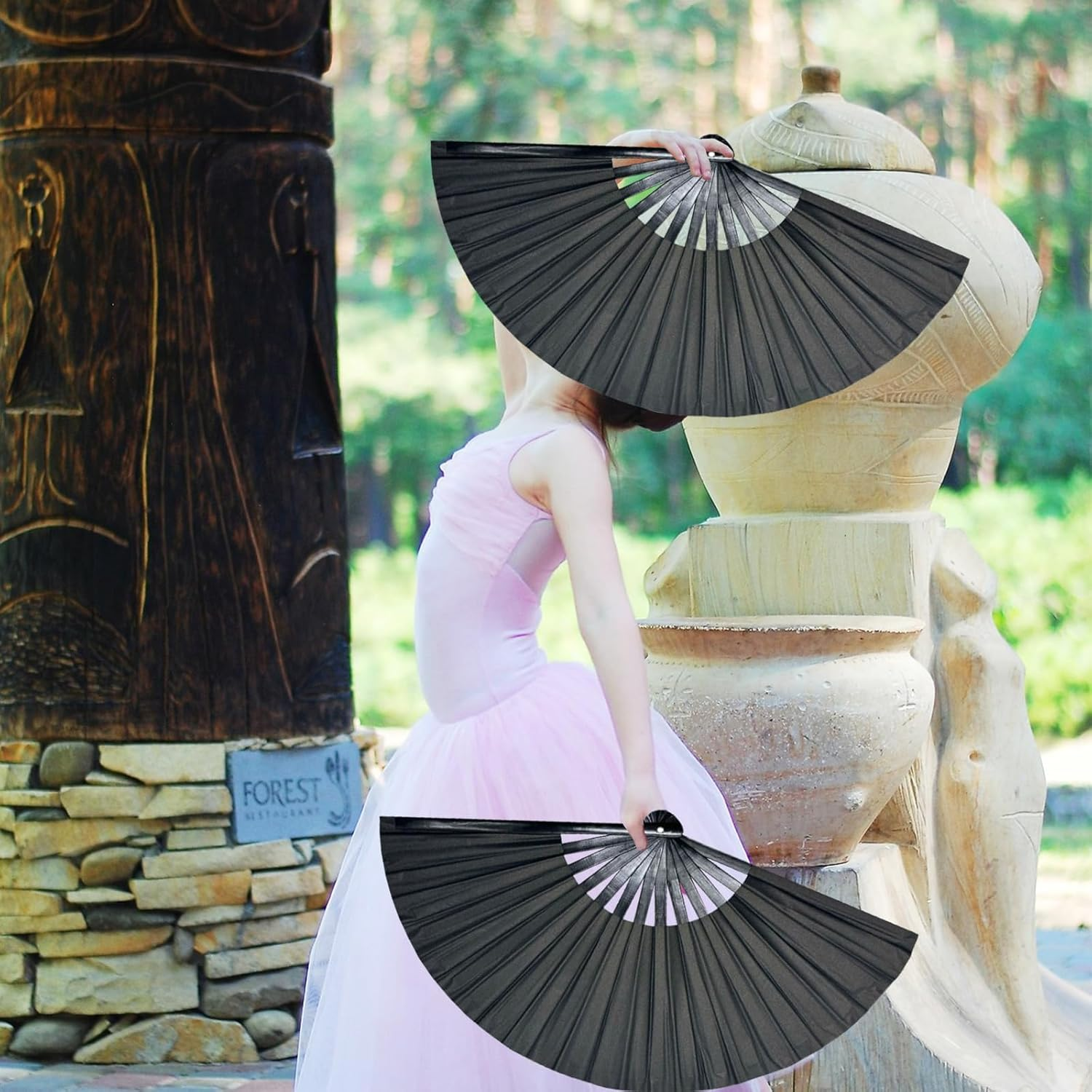 Jwqqwdza 2 Pcs Boots on the Ground Hand Fan for Women Men, 2025 Trendy Large Popping Fans for Line Dancing Party Wedding Photo Props, Decorative Folding Fan (Black, 2 Pcs)