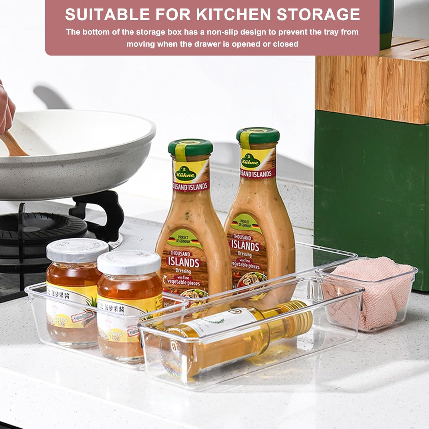 Clear Plastic Drawer Organizers Set, 4-Size Versatile Bathroom and Vanity Organizer Trays, Non-Slip Storage Containers for Makeup, Jewelries, Bedroom, Kitchen Utensils and Office（25Pcs） image number 6