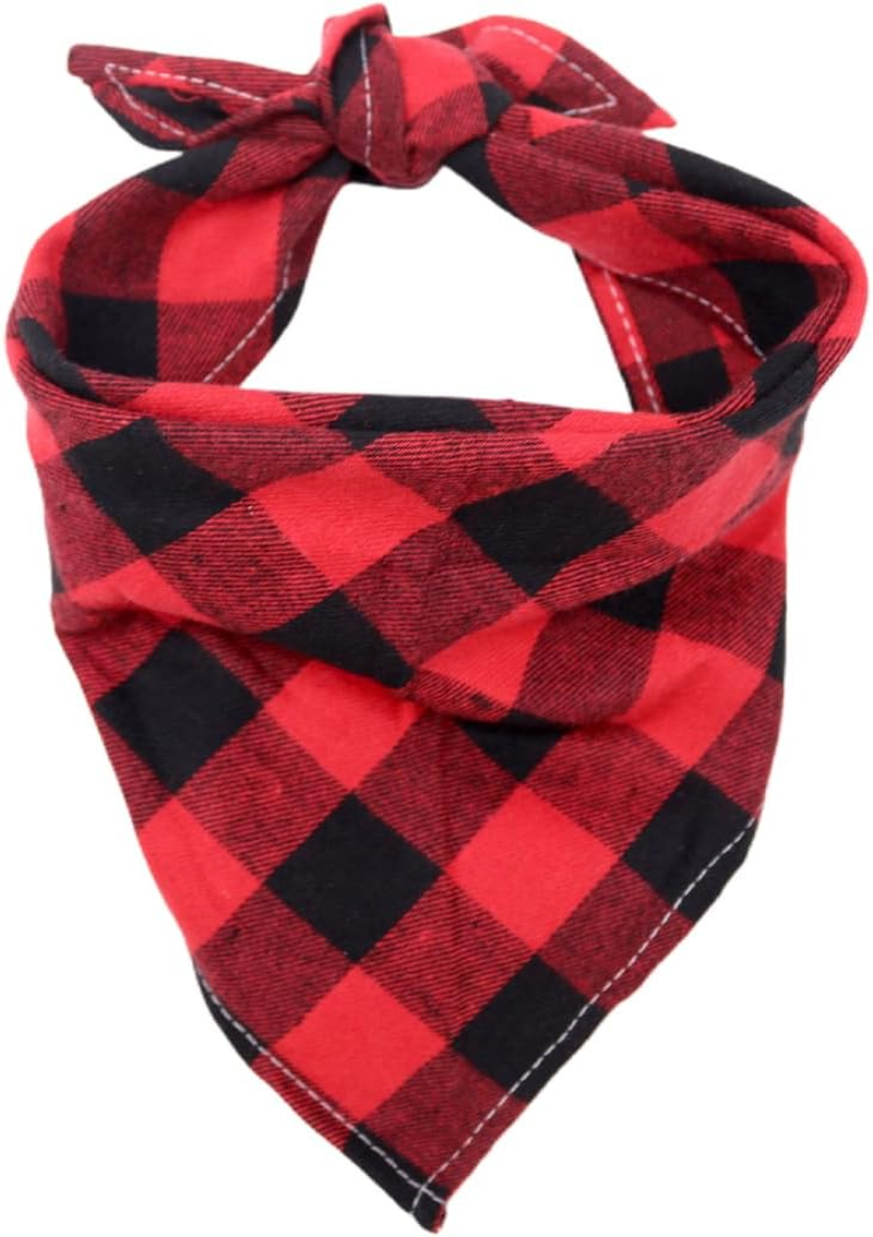 Dog Neckerchief, Cotton Plaid Pet Bandana, Washable Pet Bandana, Triangle Bib, Puppy Neckerchief, Dog Triangular Scarf, Adjustable, for Small, Medium, Large Dogs Pets, Red and Black image number 4