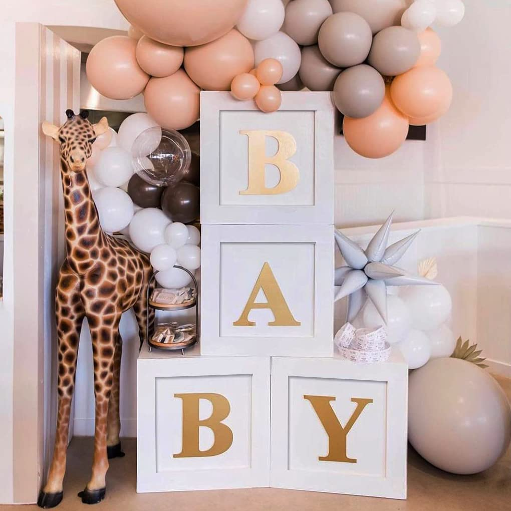 Sage Green Baby Shower Boxes for Birthday Party Decorations - 4 Large BABY Blocks with 4 Set of Gold BABY Letters,Boy Girl Baby Party Boxes for Baby Shower Backdrop,Gender Reveal Party Supplies