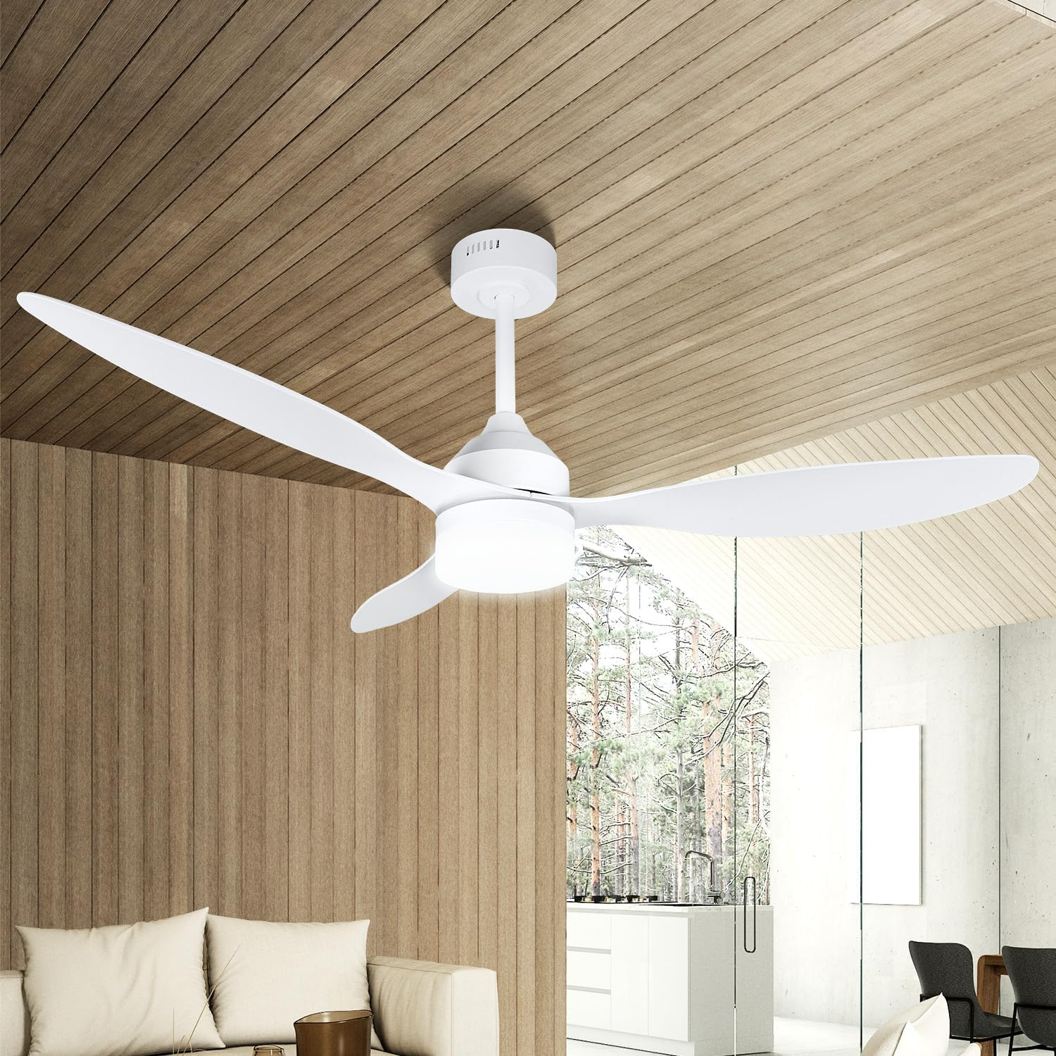 Soilsiu Ceiling Fans with Lights, 52 Inch Low Profile Ceiling Fan with Light and Remote, Flush Mount Ceiling Fan for Bedroom, Flush Mount, Reversible, 3CCT, Dimmable, Noiseless (White)