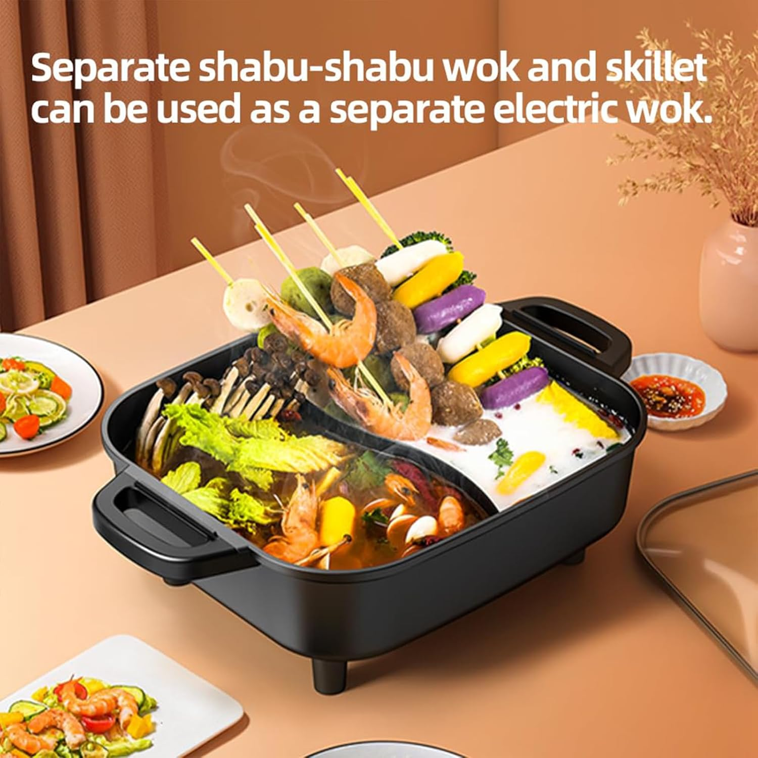 Smokeless Electric Hot Pot & Grill Combo, Large 72X26Cm Non-Stick Design, 3 Adjustable Heat Levels, Easy to Clean image number 1