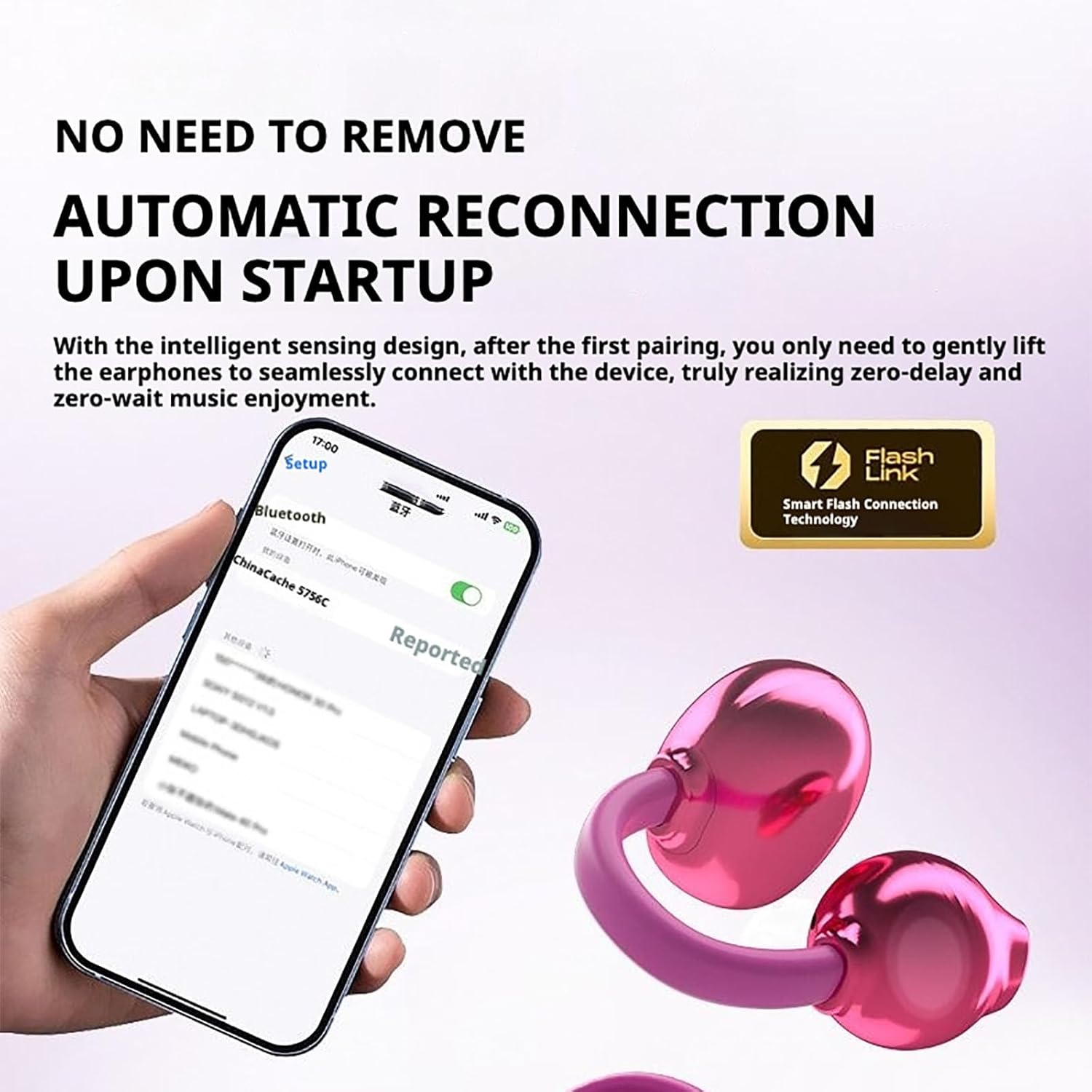 Fashionable Clip-On Wireless Headphones, X22 Clip on Wireless Headphones, Ear Cliheadset with LED HD Display, Ipx5 Waterproof Open Ear Bluetooth Earbuds (White with Decor) - Blue image number 4