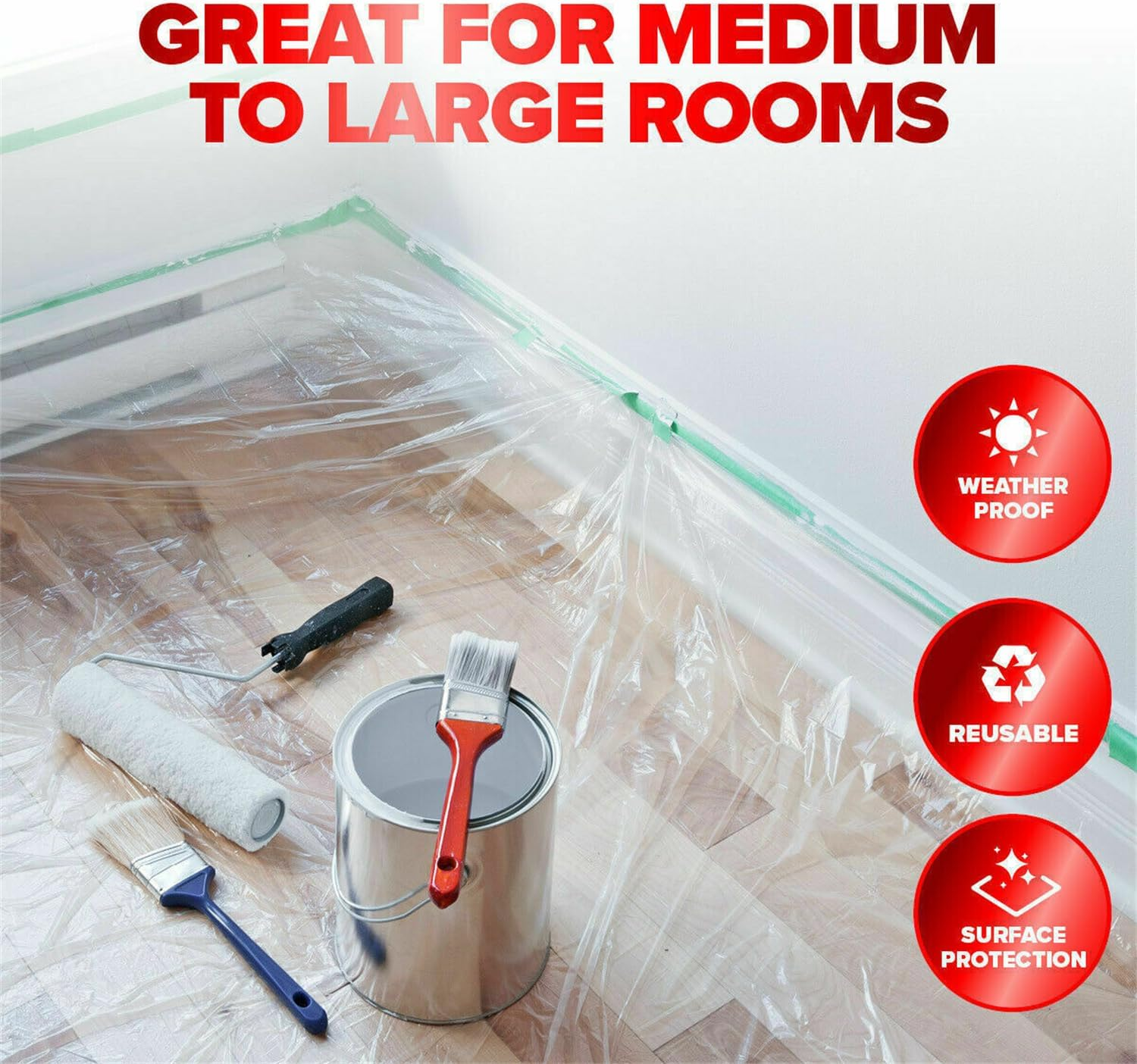 Leona Co Plastic Drop Cloth, Plastic Sheeting 4M X 6M Plastic Drop Cloths for Painting Waterproof Dustproof Paint Plastic Covering Furniture Cover Floor Protection Film Painters Plastic image number 3