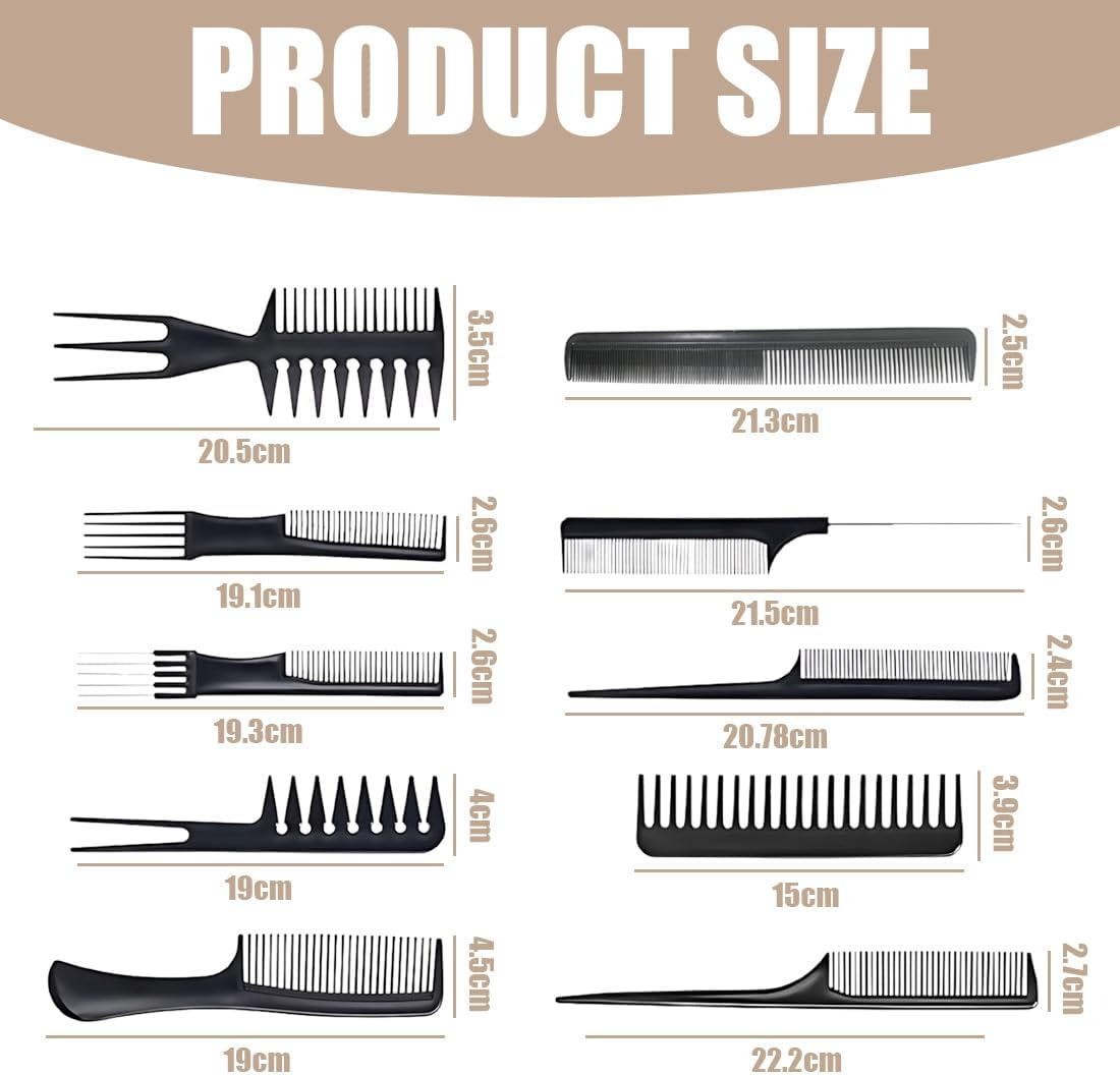 10 Pcs Hair Brush Set, Double Comb, Mouse Tail Comb, Edged Hair Comb, Tease Comb, Home Comb, Drawn Hair Comb image number 4