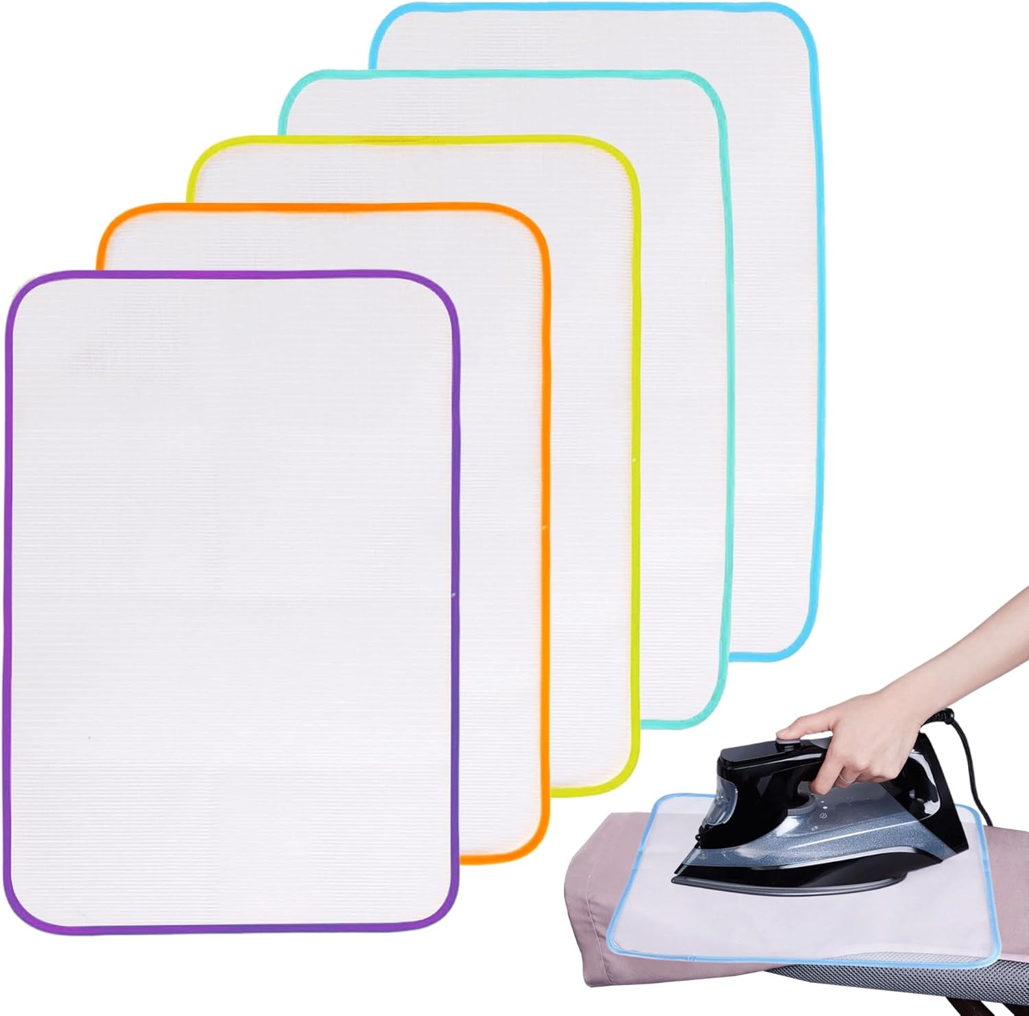 IRYNA 5Pcs Heat-Resistant Mesh Ironing Cloth,Protective Ironing Cloth Mesh Fabric Iron Pressing Cloth,Protective Ironing Scorch Saving Mesh Pressing Pad(40 X 60Cm) image number 6