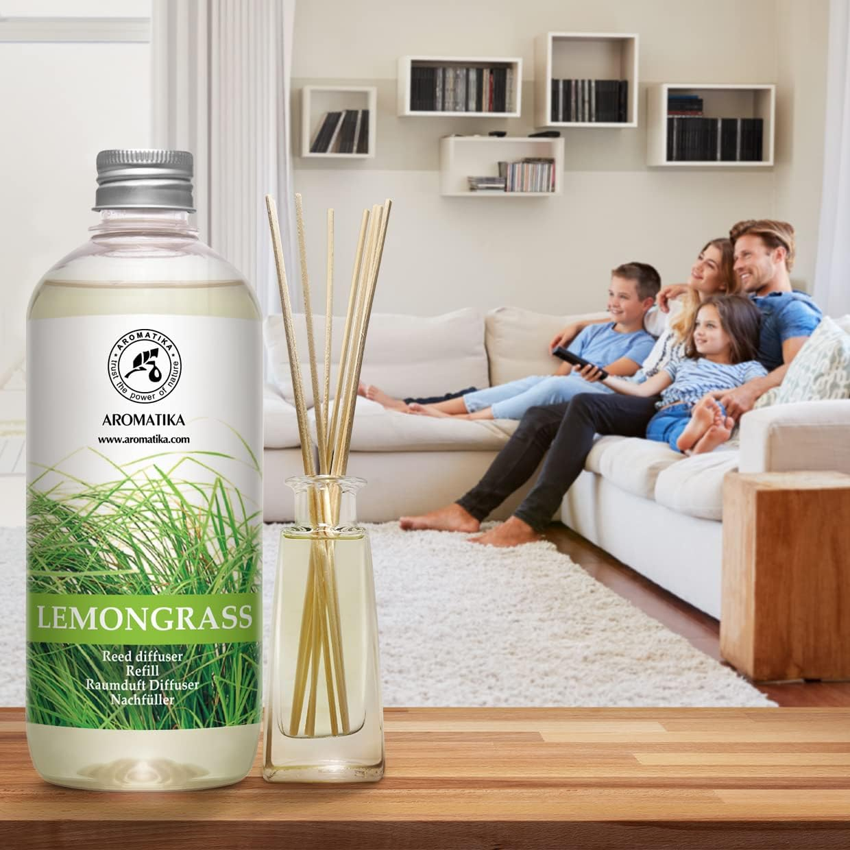 Reed Diffuser Refill Lemongrass 500Ml - Diffuser with Lemongrass Essential Oil - Scented Diffuser - Room Diffuser Refill - Home Fragrance - Fresh Fragrance image number 1