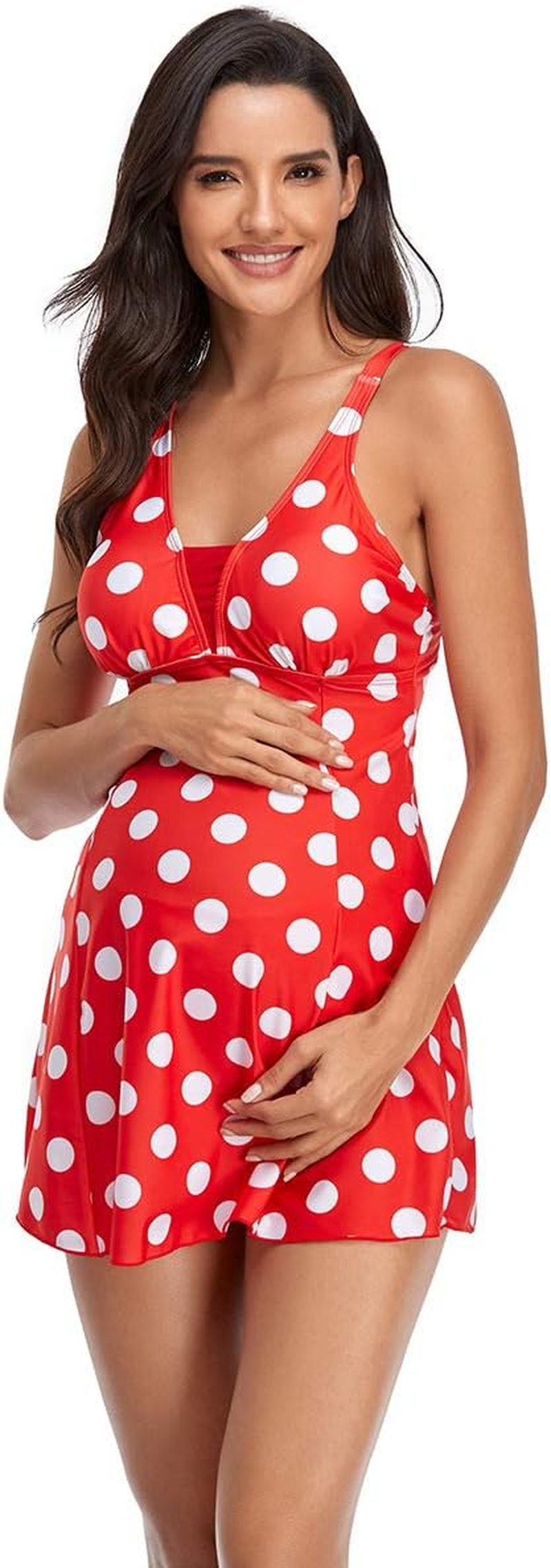 ASHER FASHION Women'S Halter Neck Maternity Tankini Backless V-Neck Top and Boyshort Two Piece Swimwear S-XXL image number 4