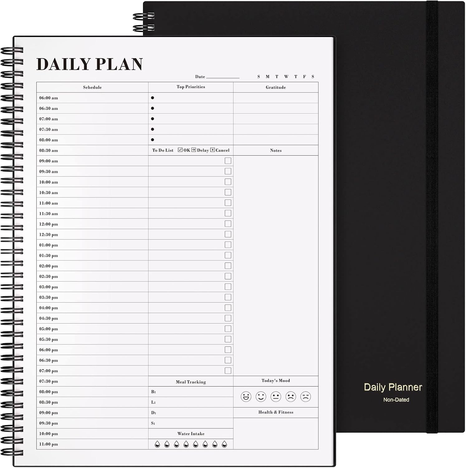 Daily Planner Undated, Asten to Do List Notebook Hourly Schedules Spiral Appointment Planner for Men and Women,Pvc Hardcover,Elastic Closure, Inner Pocket 8.3" X 5.8" (Blue)