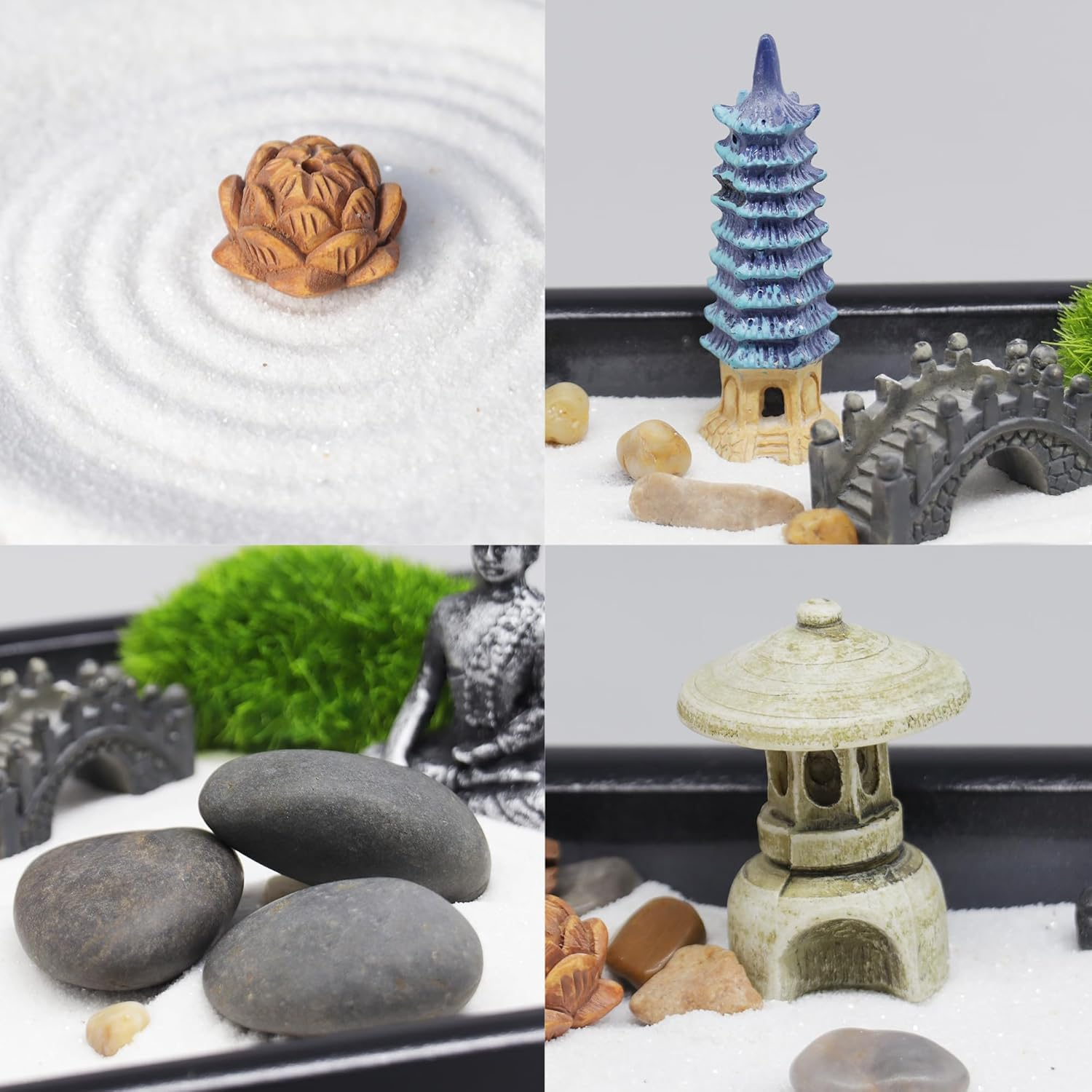 YUNGCHI Zen Garden for Desk Mini Japanese Sand Desktop Office Miniature Zen Garden Box with Kit 11.8 X 7.9 In image number 6