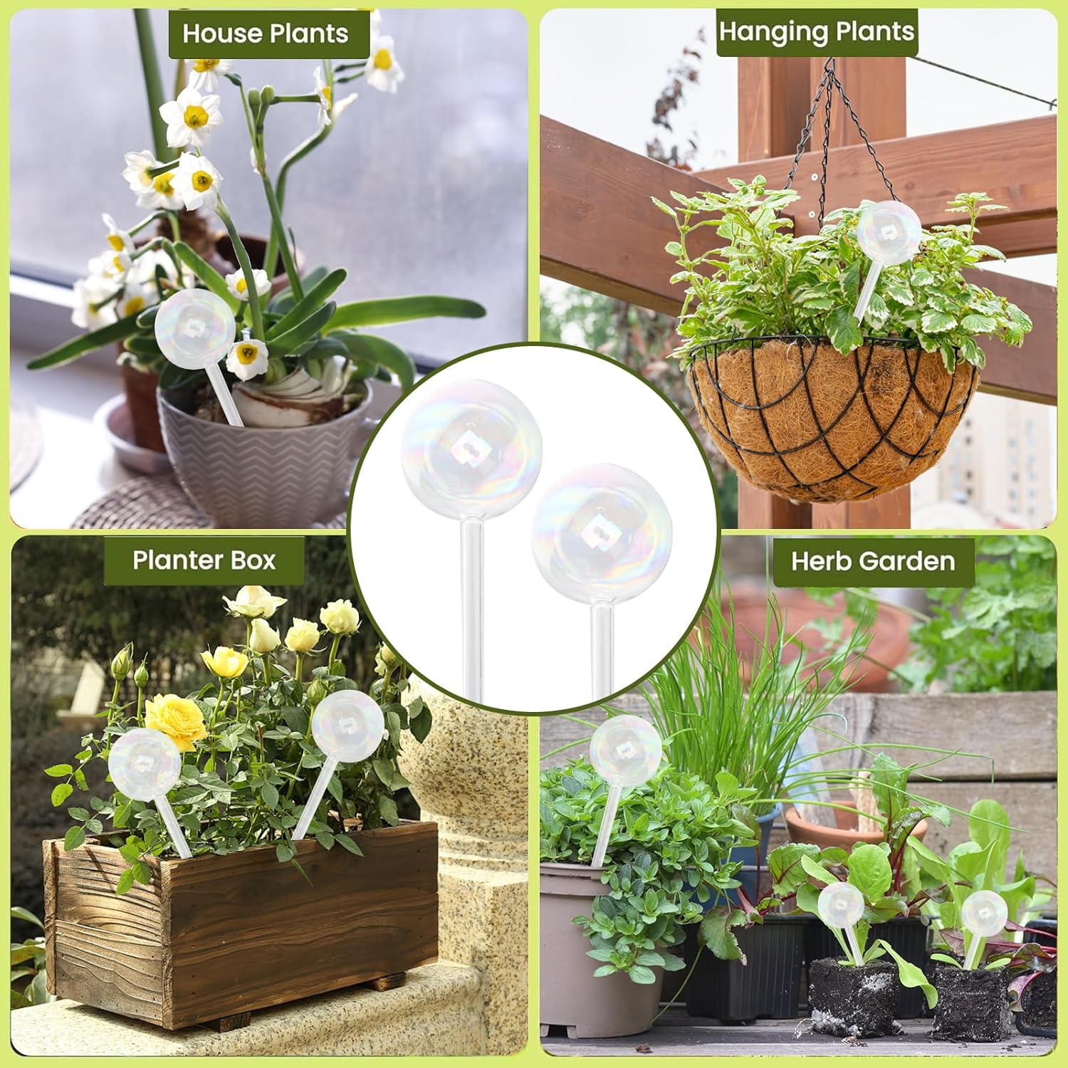 Aiiyiihii 4 Pack Plant Watering Globes, Colorful Clear Glass Water Bulbs for Indoor Plants, Decorative Automatic Water Globes for Outdoor Plants, Glass Plant Self Watering Globes for Indoor Plants - Global image number 2