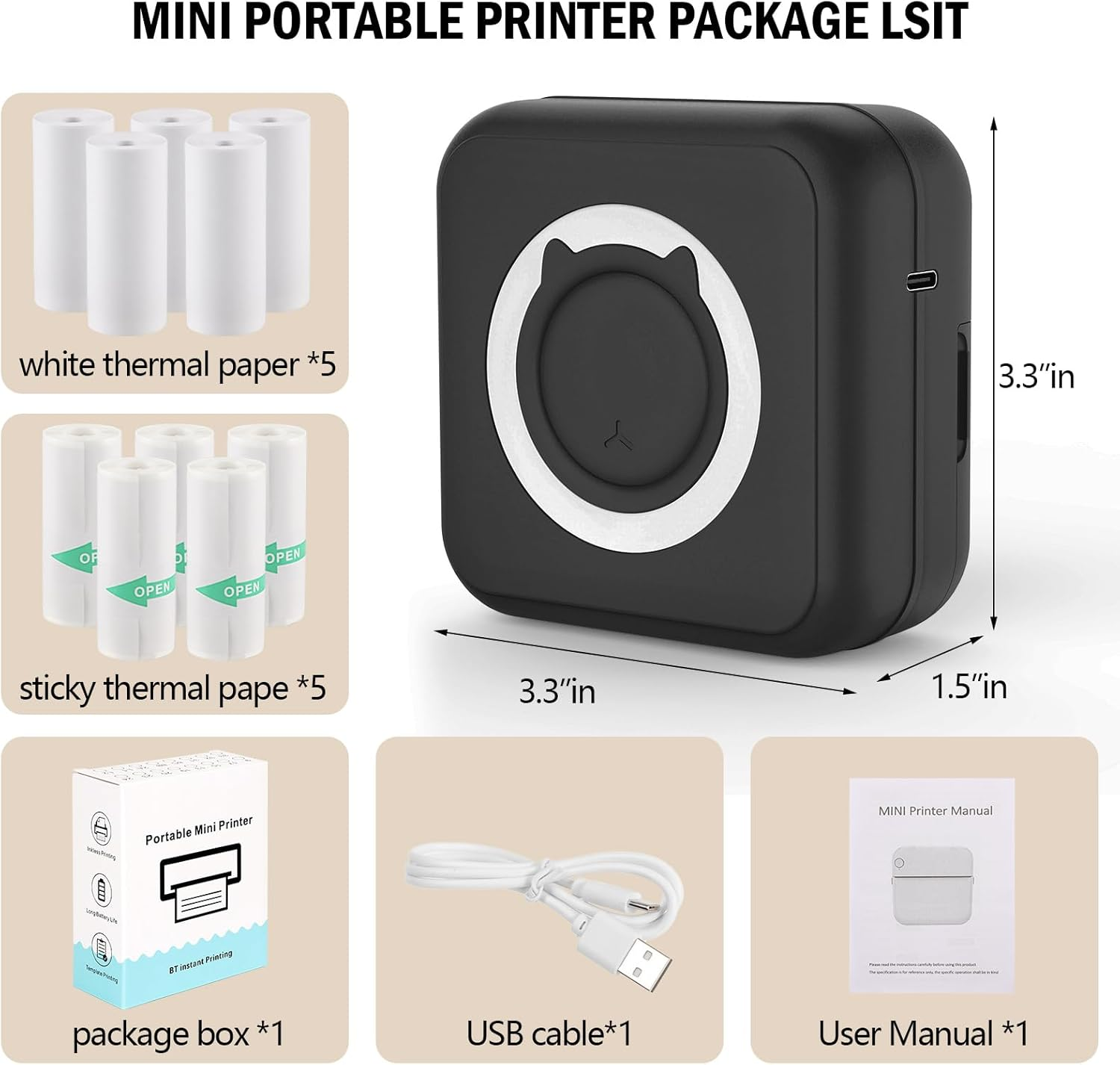 HUIJUTCHEN Inkless Mini Thermal Pocket Printer, Wireless Mini Sticker Printer with 10 Rolls Thermal Paper for Ios&Android, Portable Mini Photo Printer for Notes Journal Memo Photo Study, Black - Red image number 7