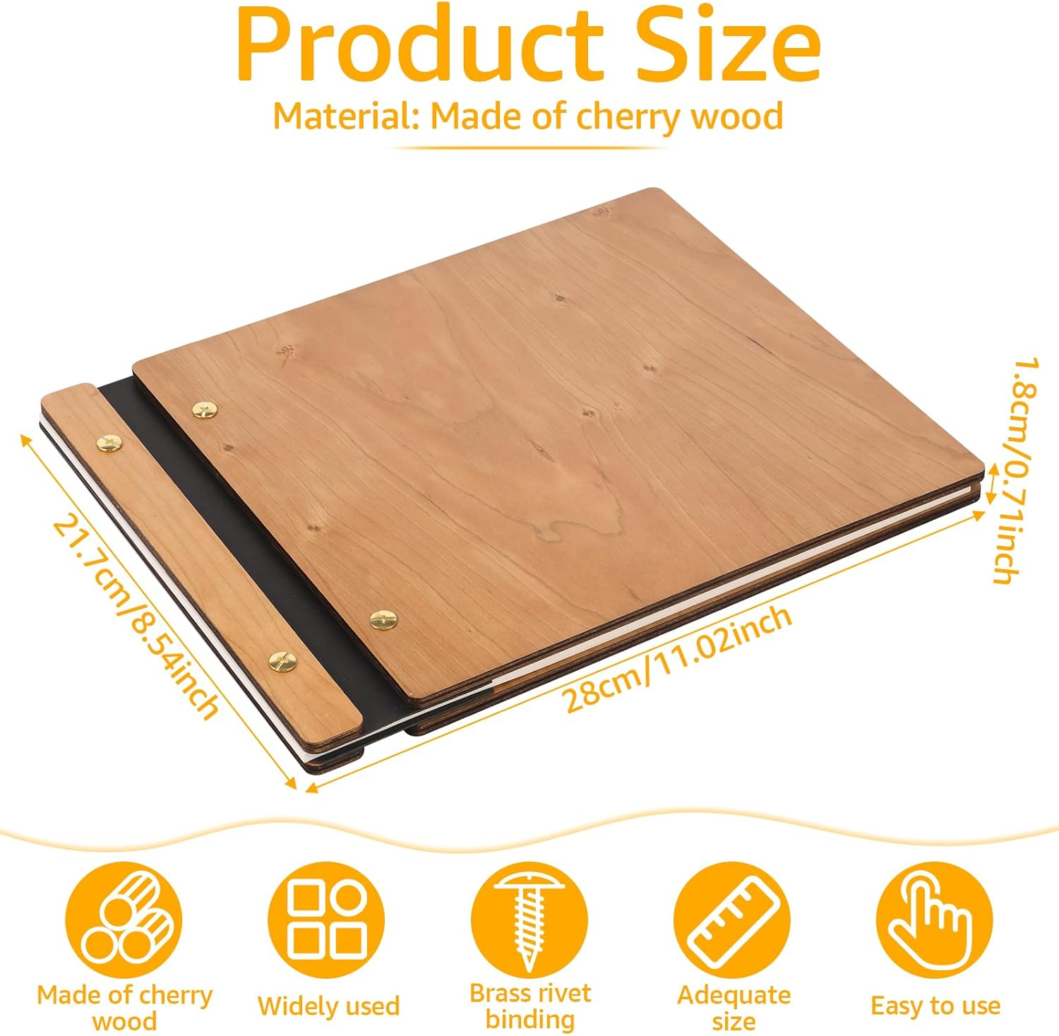 Wooden Photo Album Scrapbook, DIY Photo Wedding Guest Book with 30 Pages for Anniversary Memorial Occasions 28X21.7X1.8Cm (Original Wood Color)