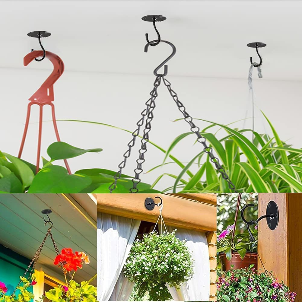 Ceiling Hooks - Metal Plant Bracket Iron Wall Mount Lanterns Hangers for Hanging Plants Hanging Bird Feeders, Lanterns, Wind Chimes, Planters, Outdoor Decoration Hooks image number 1