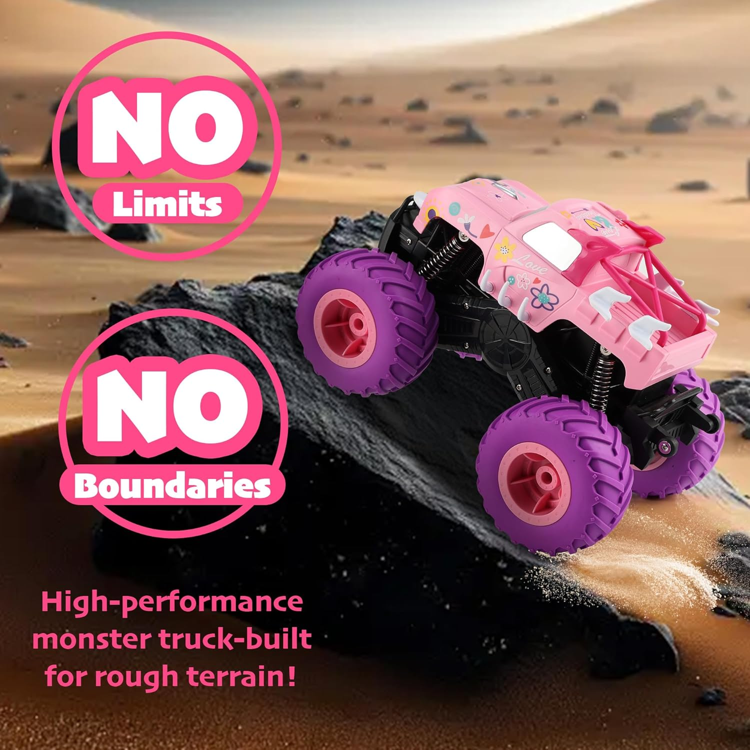 Threeking 1:16 Waterproof Monster Truck Pickup Toys RC Cars Amphibious Remote Control Car Truck 4WD All Terrain Off-Road Toy for 4 5 6 7 8 9 10 11 12 Year Old Boys Girls Toys Gifts Presents Pink image number 5