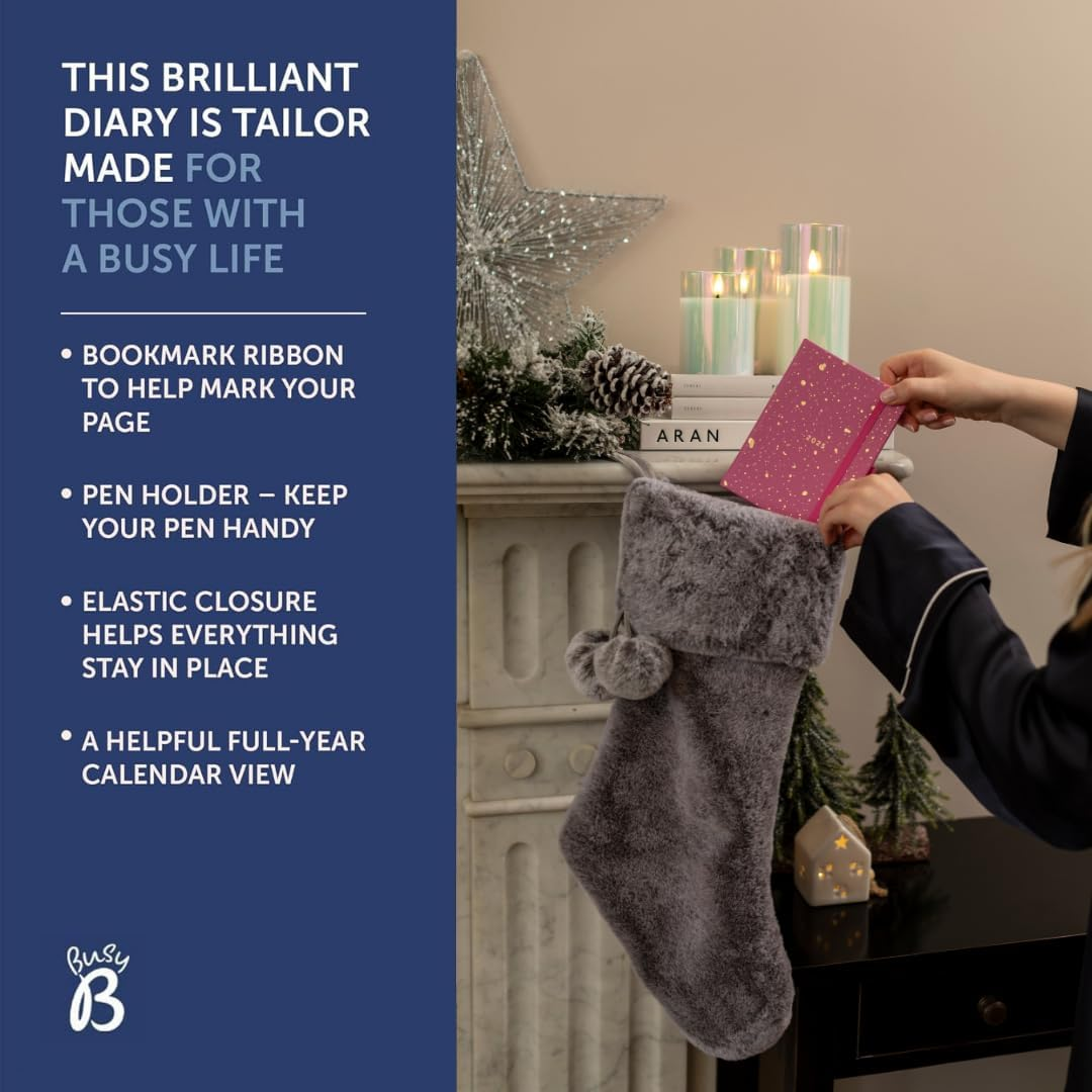 Busy B 2025 Diary A6 Weekly Planner with To-Do Lists & Notes Pages &ndash; Compact Fuchsia Faux Journal - Week-To-View Layout, 3 Pockets & Year Planner image number 2