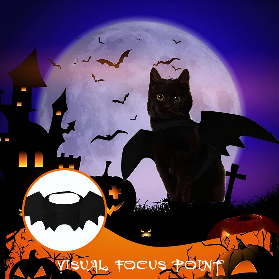 JYNVO Bat Wings Cat, Halloween Bat Costume for Cats and Dogs, Black Cat Bat Costume, Felt image number 1