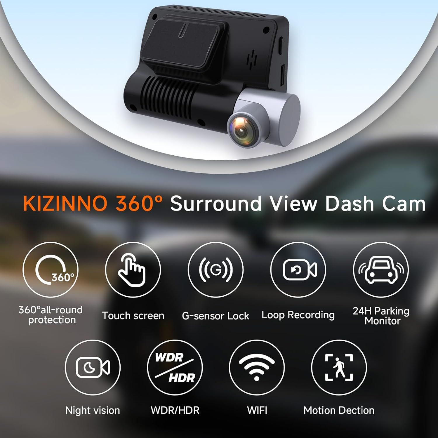 360&deg; View Dash Cam with Front, Inside, Left, Right Recording, 3" Touch Screen, Night Vision, Wi-Fi GPS, 24/7 Parking Mode & 32GB Card​​ image number 3