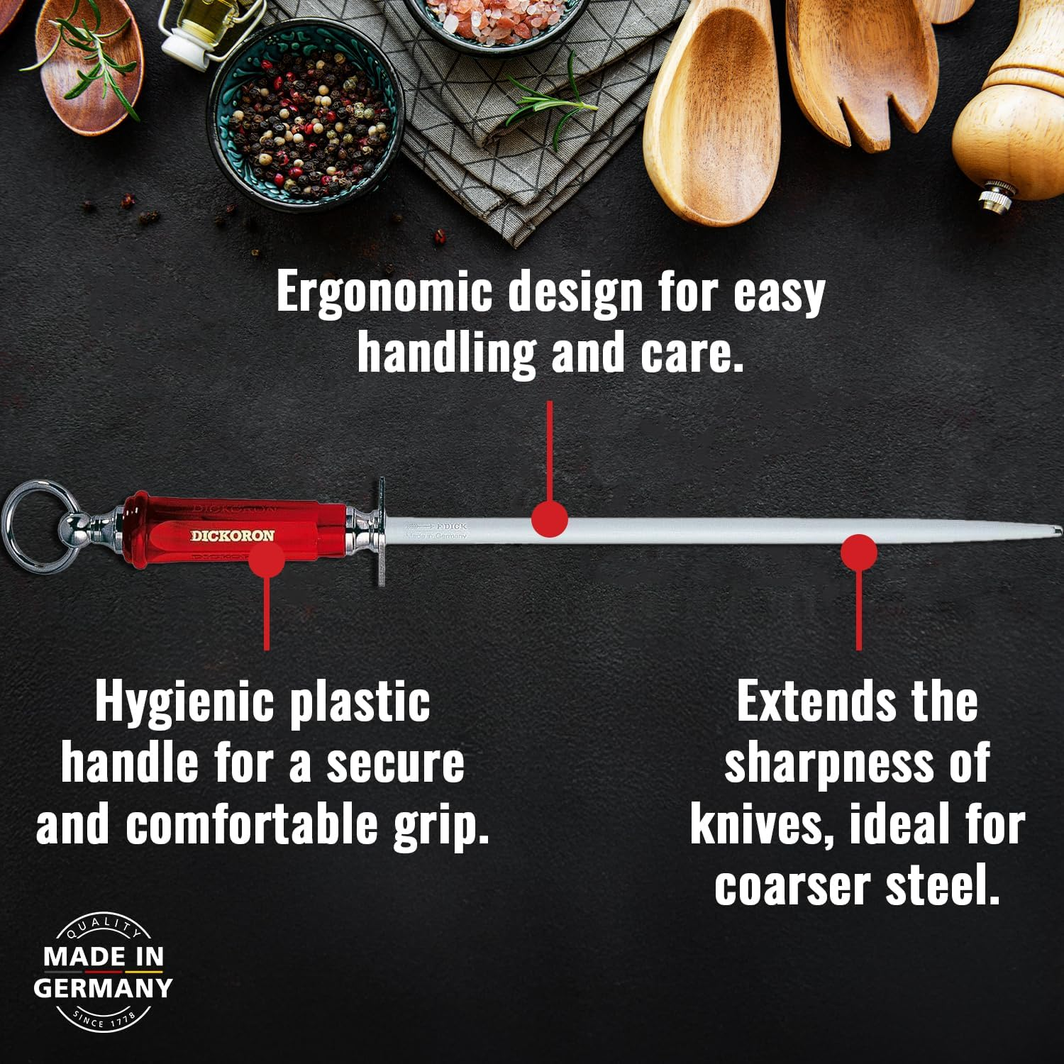 F.Dick Dickoron Classic Sapphire Cut round Knife Sharpening Steel, 30 Cm Blade Length image number 3