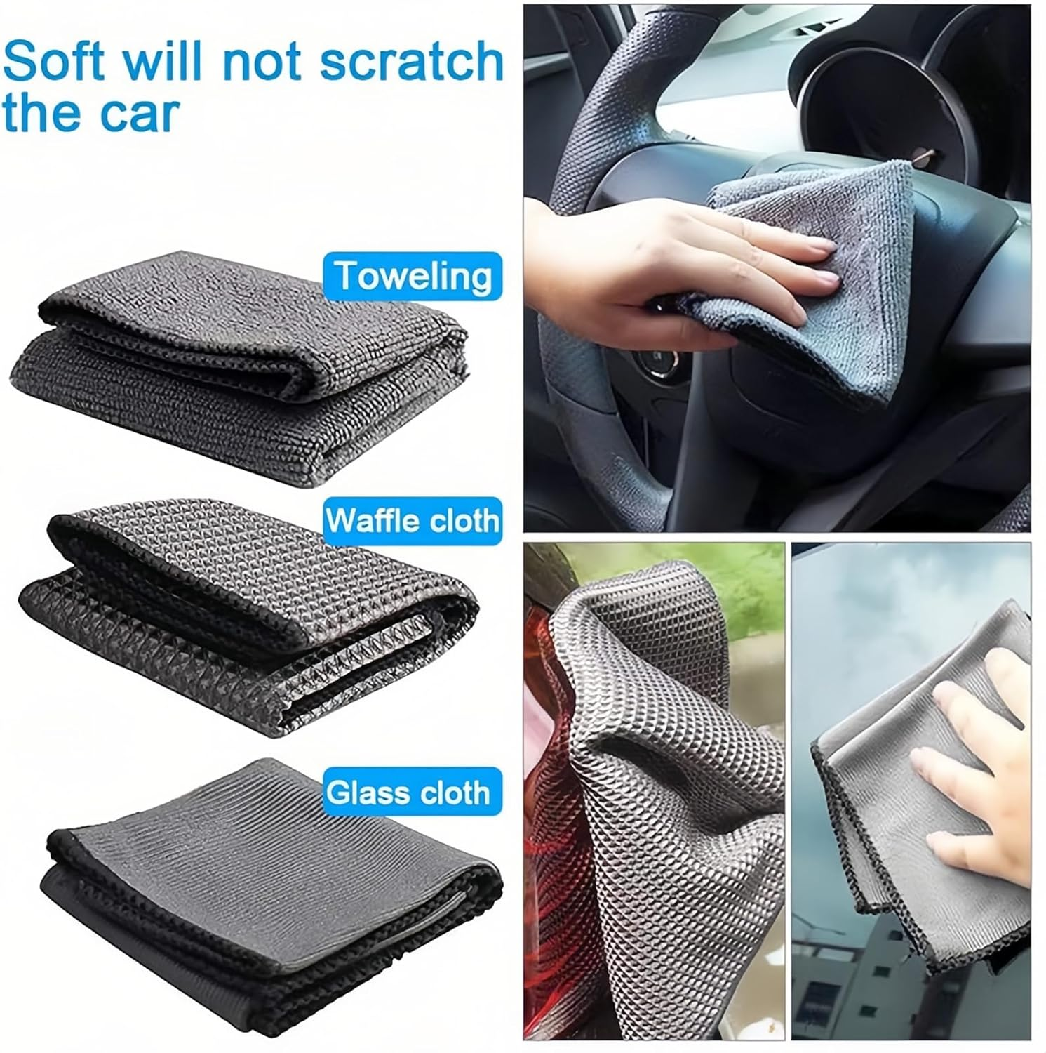 Car Detailing Towel Set, 9Pcs Car Wash Cleaning Tools Kit, Super Absorbent Auto Detailing Towel with Soft Microfiber Cloth, for Cleaning Wheels, Interior, Exterior, Leather, Air Vents image number 2