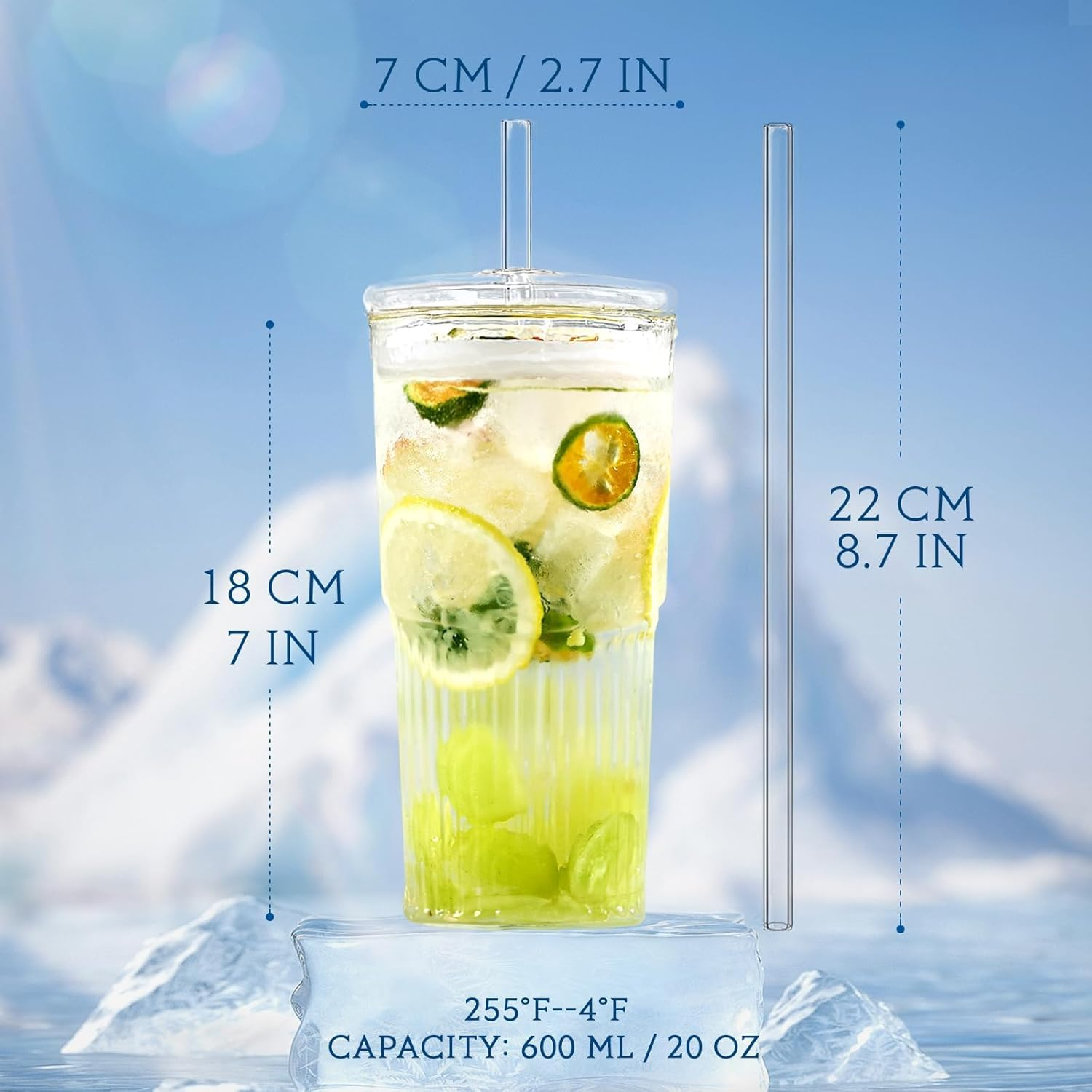 Glass Tumbler Set, 20 Oz Mason Jar Cups with Lids and Straws, 2-Pack image number 2