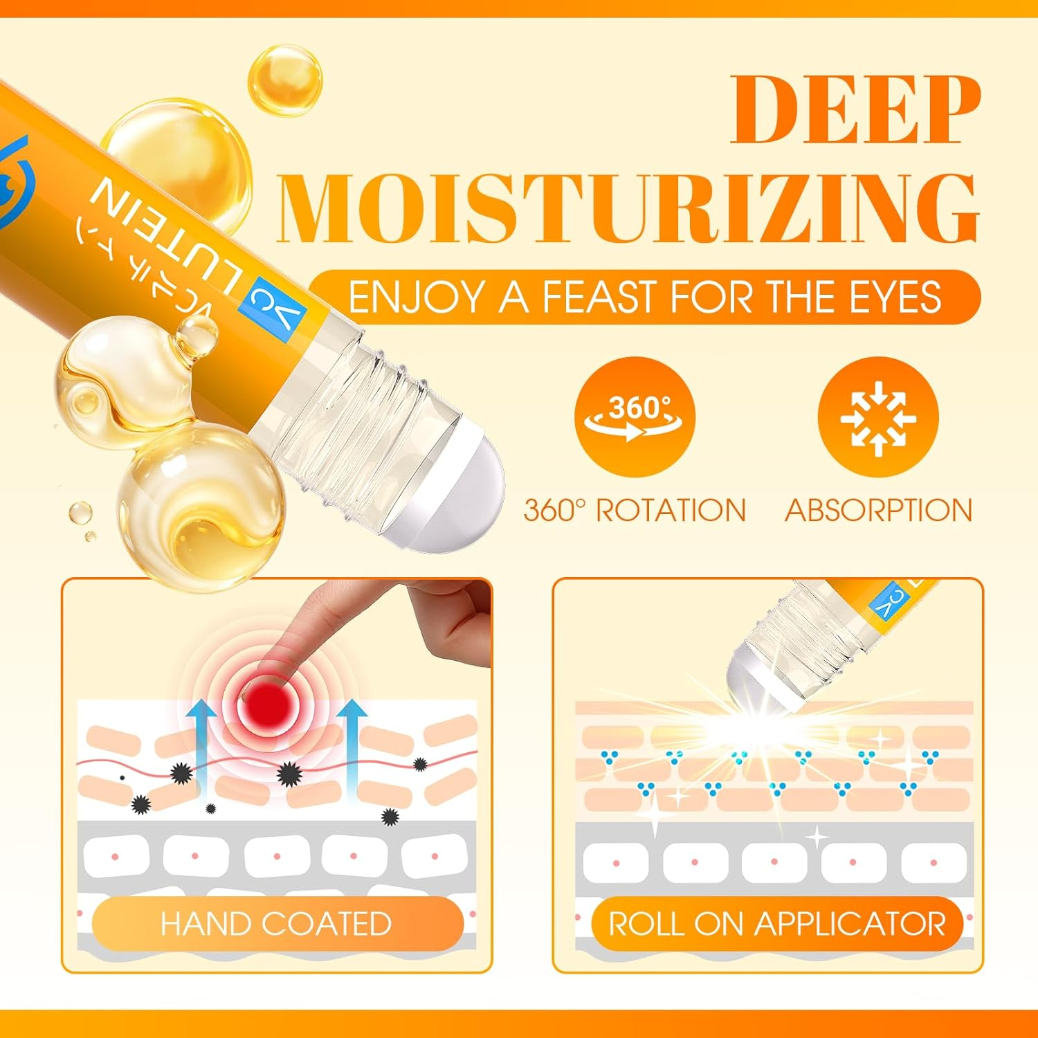 Vc Anti-Wrinkle Eye Serum Oil,Lutein Eye Essence Oil for Women & Men with Roller,Suit for Dark Circles & Puffiness,Firming Anti-Aging,Eye Bags (10 Ml, 2 Pcs) image number 1