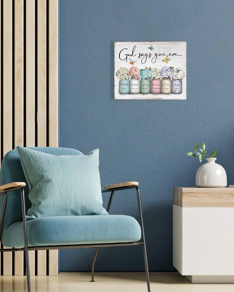 Inspirational Bible Verse Wall Art: God Says You Are Wall Sayings Flowers in Mason Jar Picture Print Christian Gift Quotes Poster for Women Girl Bedroom Decor 12" X 15" image number 4