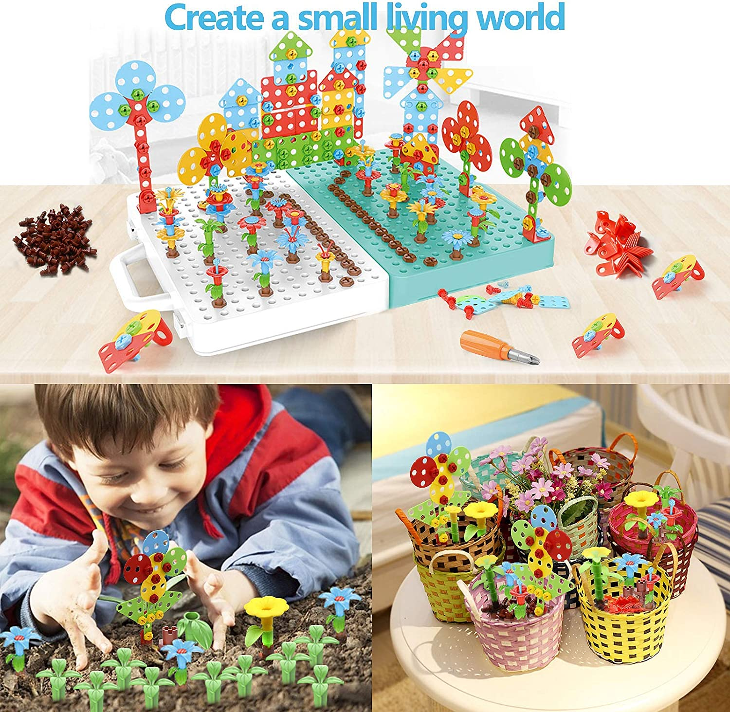 550Pcs Electric DIY Drill STEM Puzzle Toy Set, Creative Mosaic Drill Puzzle Kit, 2D 3D Educational Building Blocks Construction Games Tool Kits, Best Kids Toys for Boys and Girls Age 3-12 Years Old image number 1