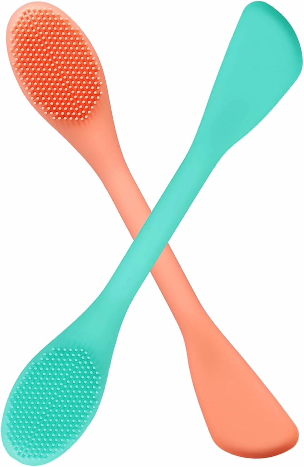 Silicone Face Scrubber, 2 in 1 Face Mask Brush, Lip Scrubber Exfoliator & Blackhead Remover, Pore Brush, Facial Cleansing Brushes, Face Mask Applicator for Mud, Clay (Pink+Purple)