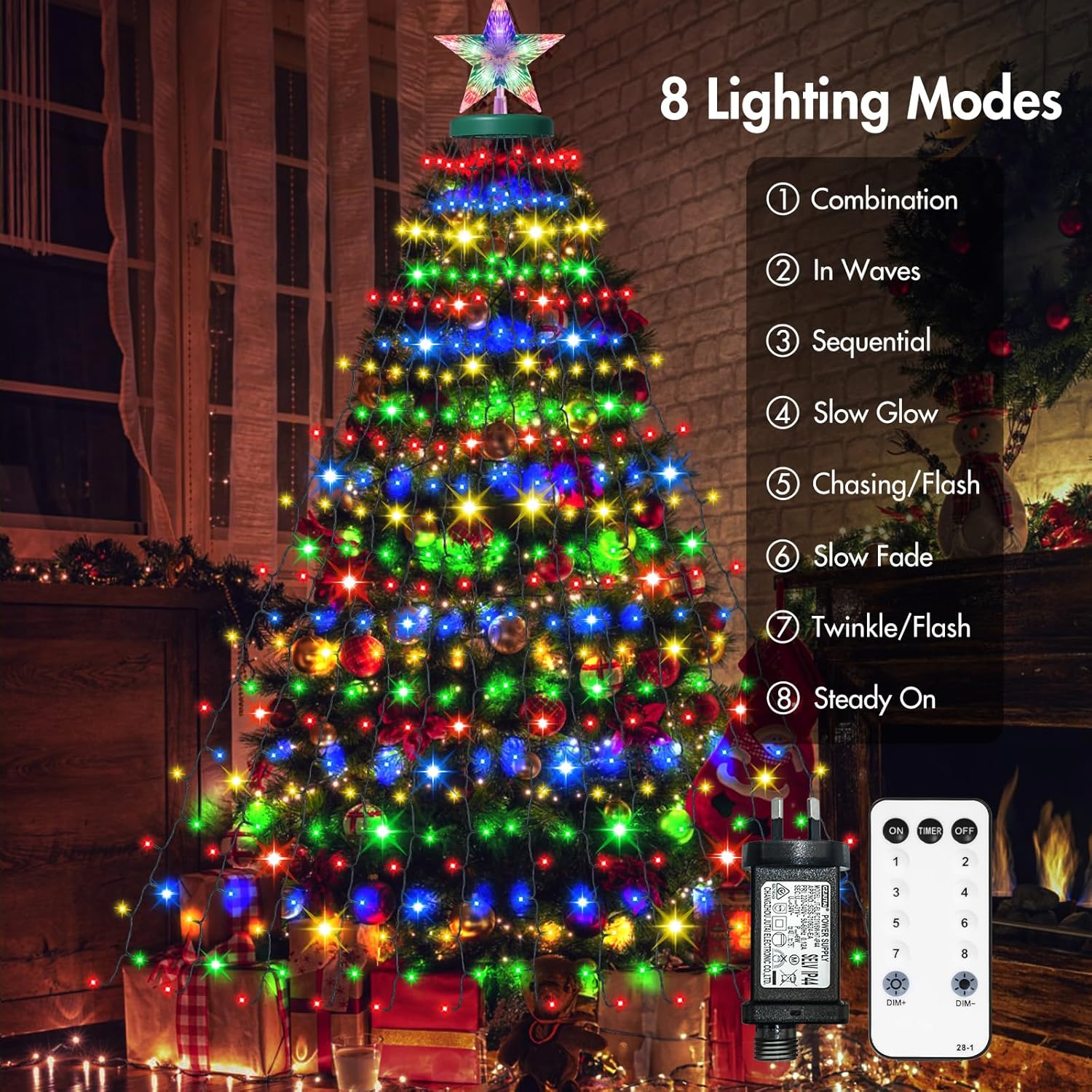 Christmas Tree Lights with Ring, 410 LED Twinkle Christmas Tree Lights with 8 Dynamic Modes, 2M X 16 Cascading String Light with Timer Waterproof for Indoor Xmas Decorations, Multicolor image number 3