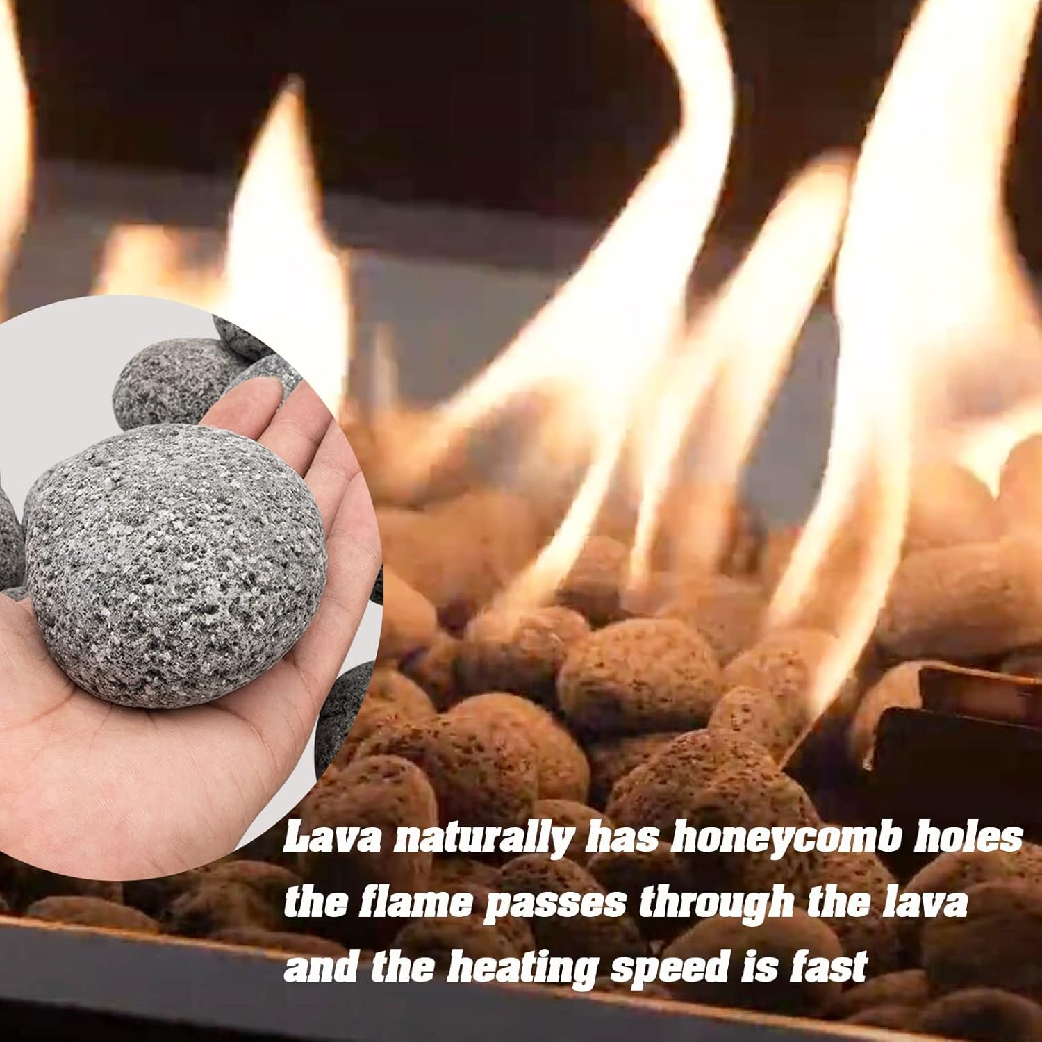 Black Lava Rocks for Fire Pit, Natural Fire Rocks, 2"-3" Firepit Rocks, 10 Pound, for Gas Fire Pit and Fireplace image number 1