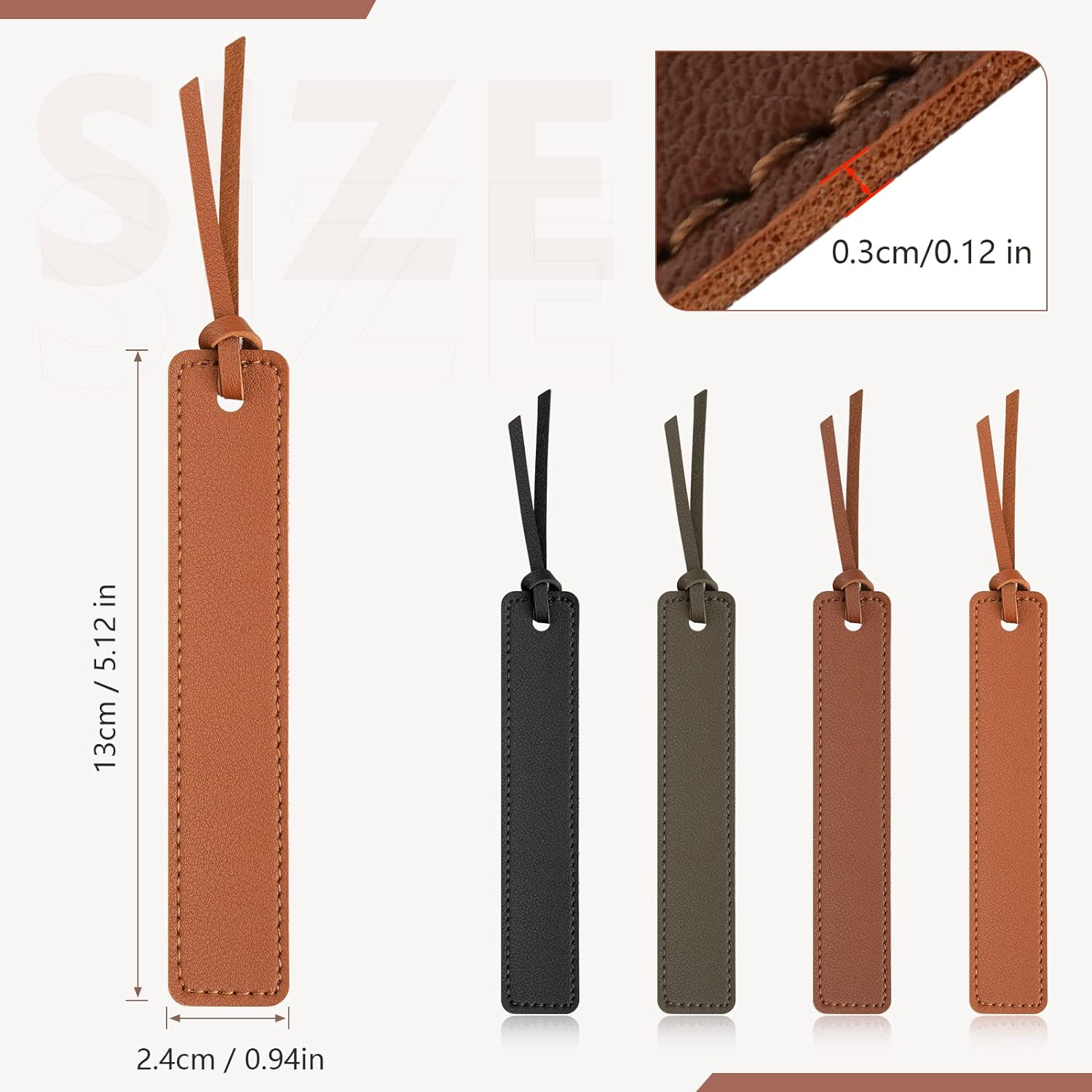 Leezmark 4 Pack Leather Bookmarks, Classic Stitched Bookmarks, Bookmarks with Leather Rope, Bookmarks, Bookmarks Gifts for Book Lovers, Readers, Bookmarks for Men and Women image number 2