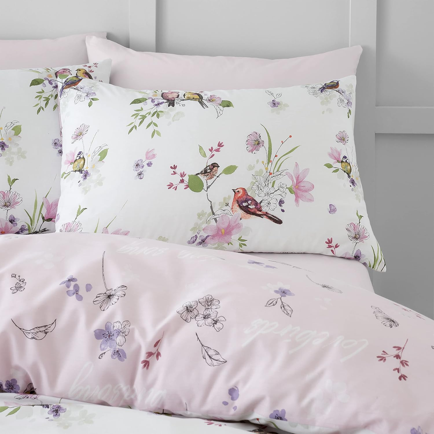 Catherine Lansfield Bedding Songbird Double Duvet Cover Set with Pillowcases Pink image number 5