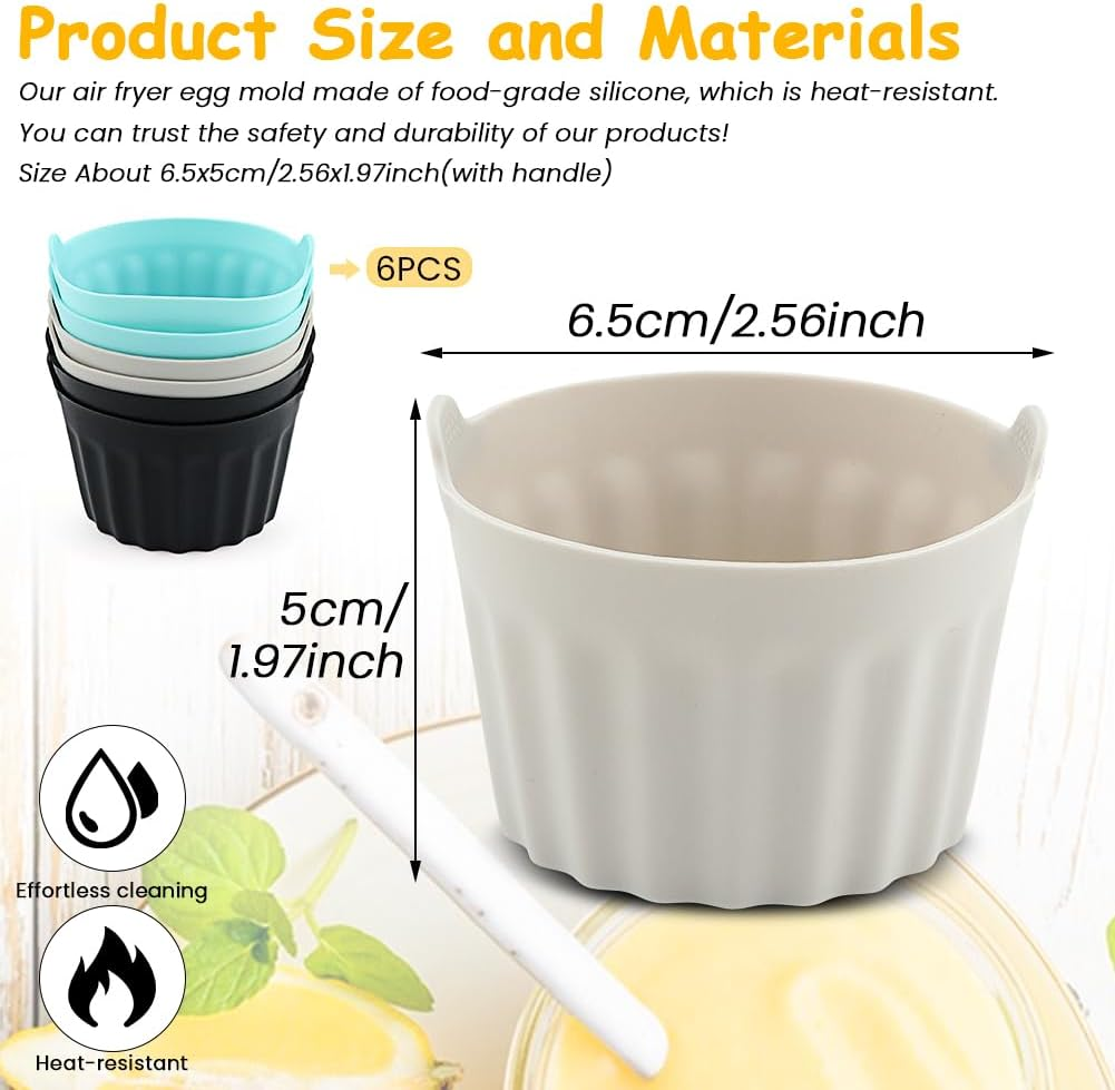 6Pcs Bakecake Ramekins for Air Fryer,Soft Silicone Egg Mould with Handle,Non Stick Cake Cups for Baking,Muffin Cases image number 4