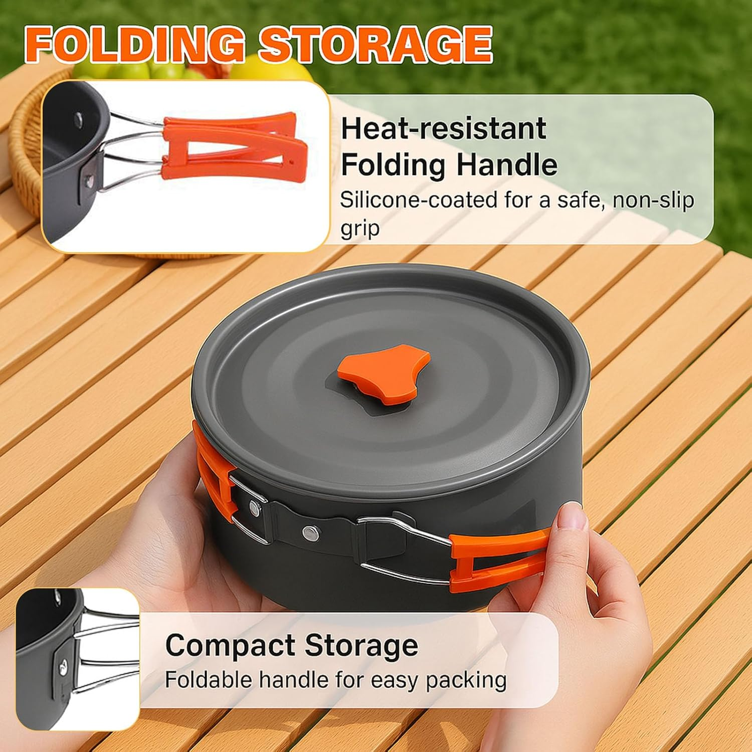 Eqiech Camping Cookware Set,Camping Pots and Pans Set,Lightweight Foldable Pot, Frying Pan, and Kettle,For Backpacking, Outdoor Camping Hiking and Picnic image number 3