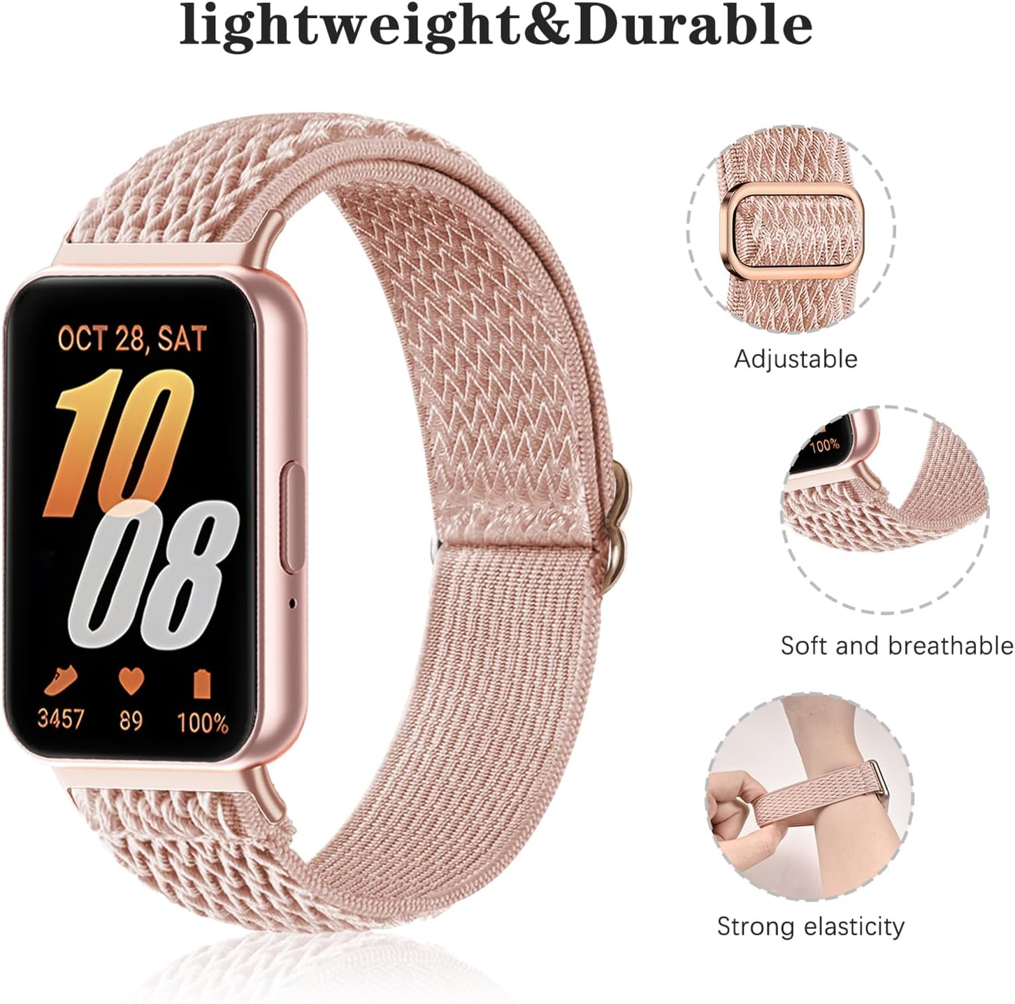 Wizvv Pack of 3 Elastic Wristbands Compatible with Samsung Galaxy Fit 3, Nylon Fabric Watch Strap, Quick Release Bands Replacement for Samsung Galaxy Fit 3 SM-R390 Men and Women image number 1