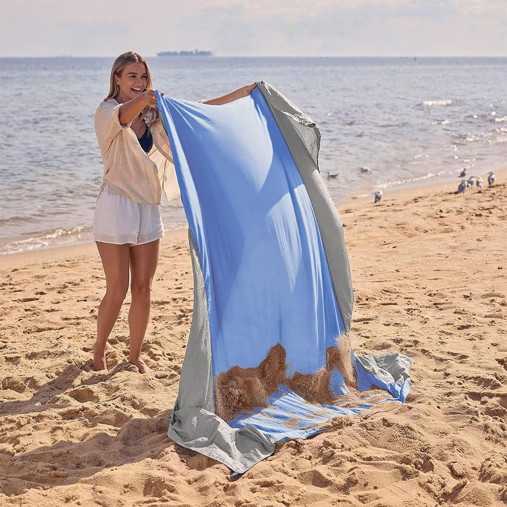 JZS Sand Free Beach Blanket, Oversized Lightweight Waterproof Large Picnic Mat with Storage for Travel Camping Hiking Picnic with 4 Corner Pockets(Blue) image number 5