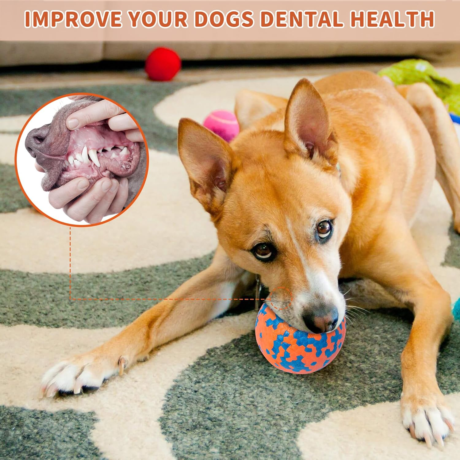 Cyperglory 2 Pack Indestructible Dog Tennis Balls for Aggressive Chewers: Interactive Pet Toys, Herding and Jolly Ball for Dogs, Durable, Bouncy, and Water Toy Fetch Balls (White, Orange) image number 5