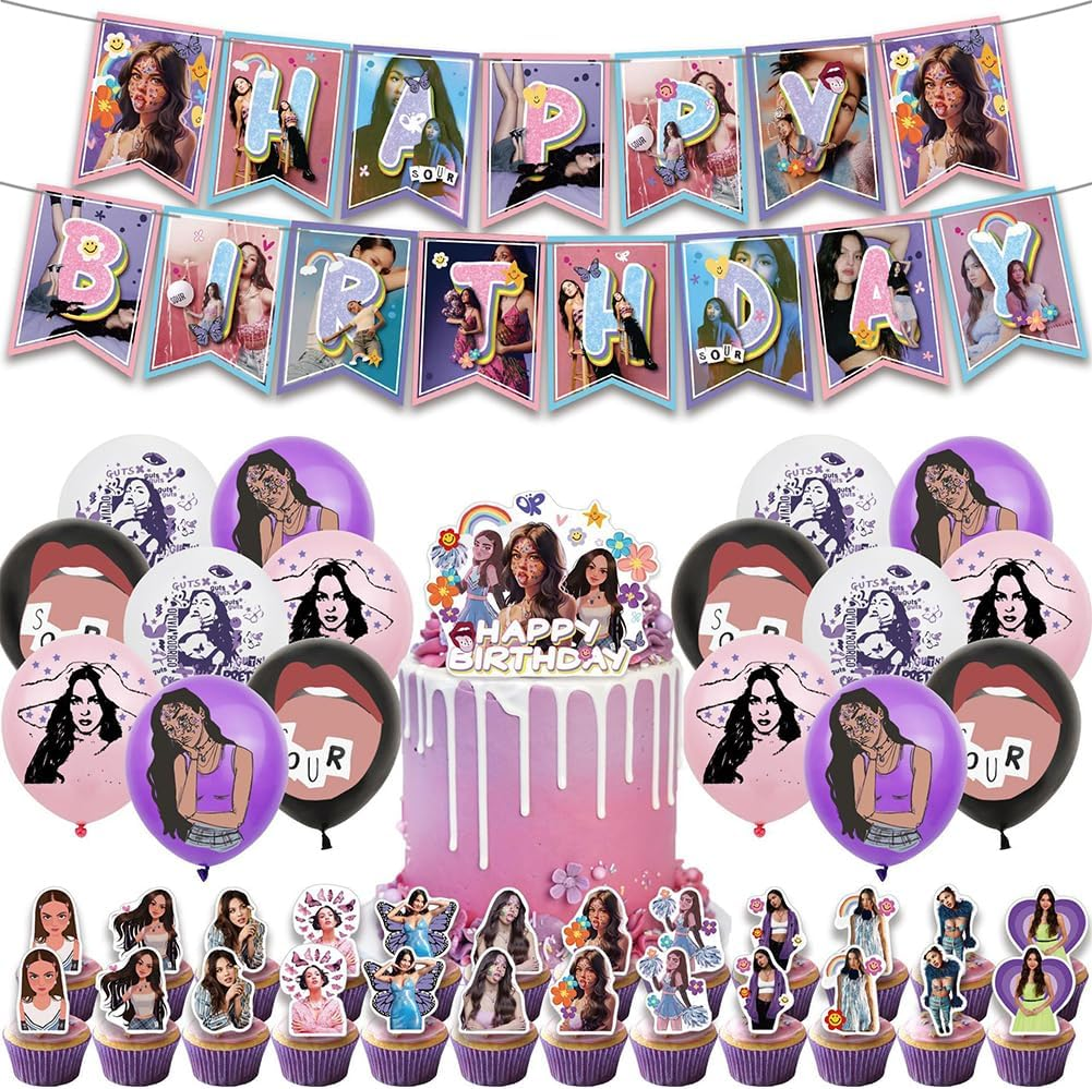 42PCS Olivia Party Balloons Decorations Set,Olivia Singer Birthday Party Supplies,King Banner,Kids Animals Party Decorations Olivia Theme Cake Toppers for Baby Shower, Kids Birthday Party image number 3