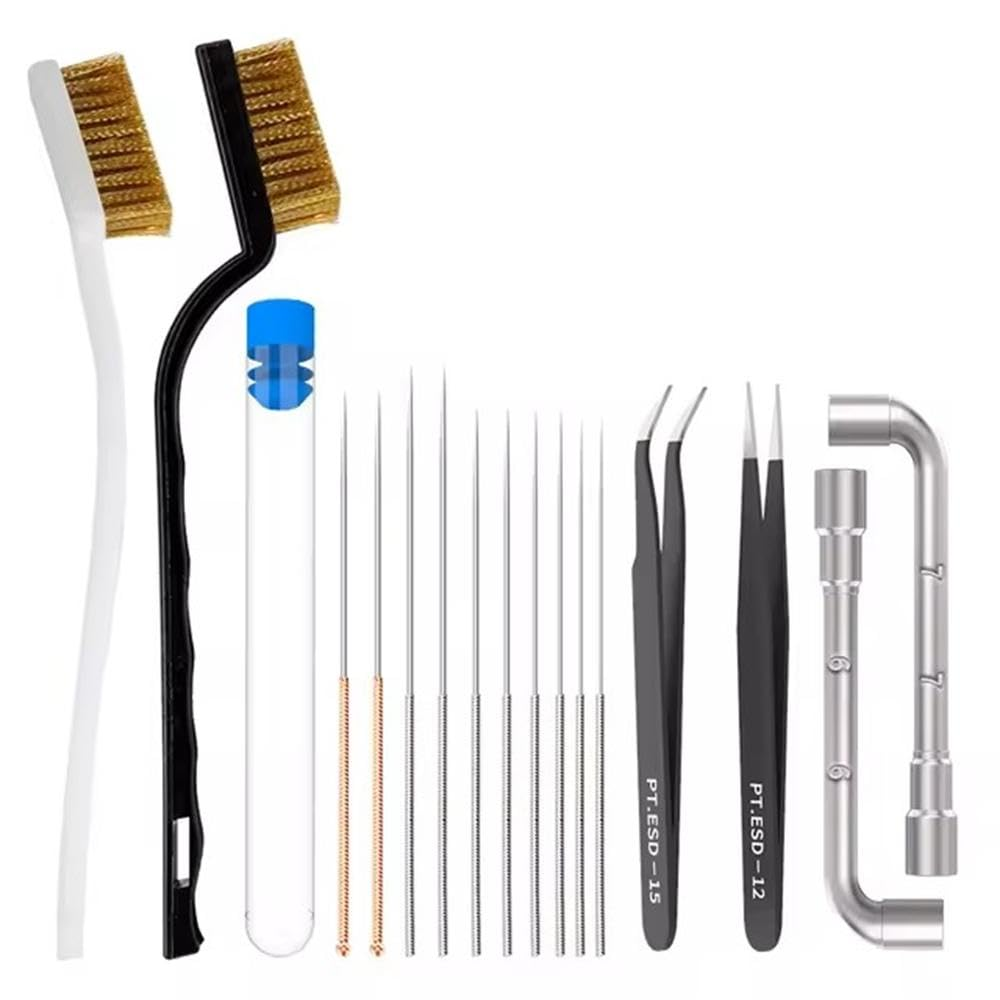 17 Pcs 3D Printer Nozzle Cleaning Tool Wrench Kit-Nozzle Cleaning Pins with Storage Box,Tweezers,Copper Wire Brushes,L-Shaped Wrench Tool for 3D Printer Cleaning Accessories image number 6