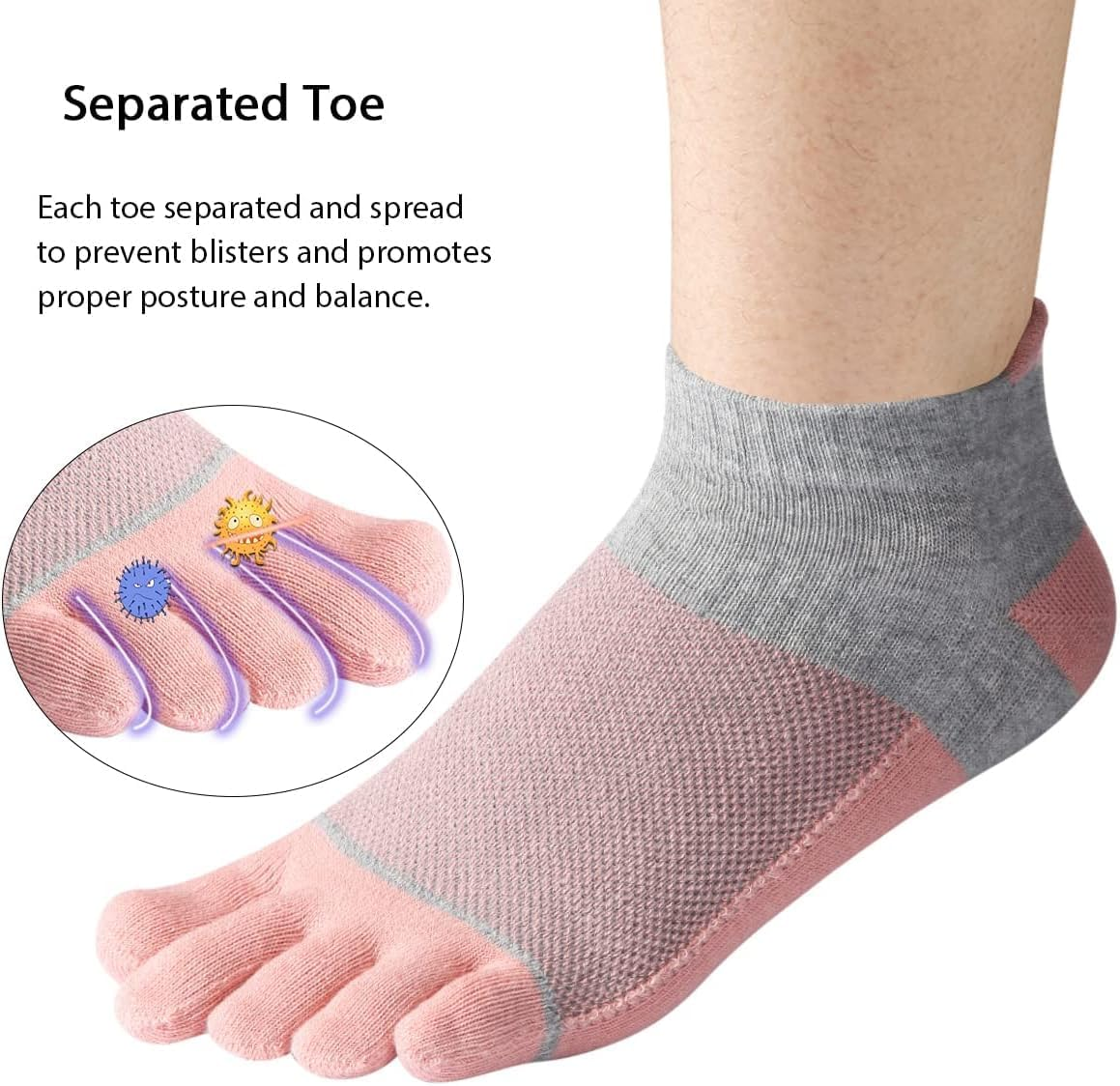 Women'S Toe Socks Cotton Lightweight No Show Five Fingers Running Socks 4 Pack image number 3