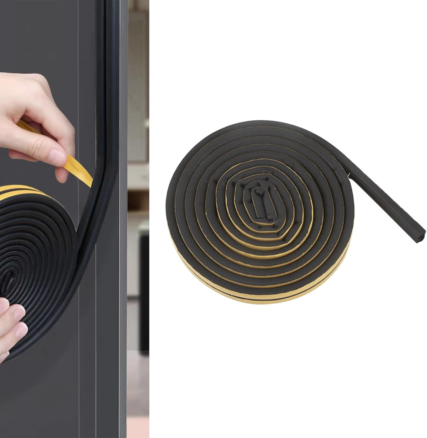 10 Meters Door Seal Strip, 9Mm X 6Mm Self Adhesive Weather Strip for Door and Window Seal, Black Door Weather Strip for Soundproofing, Draft Proof, and Pest Protection image number 3