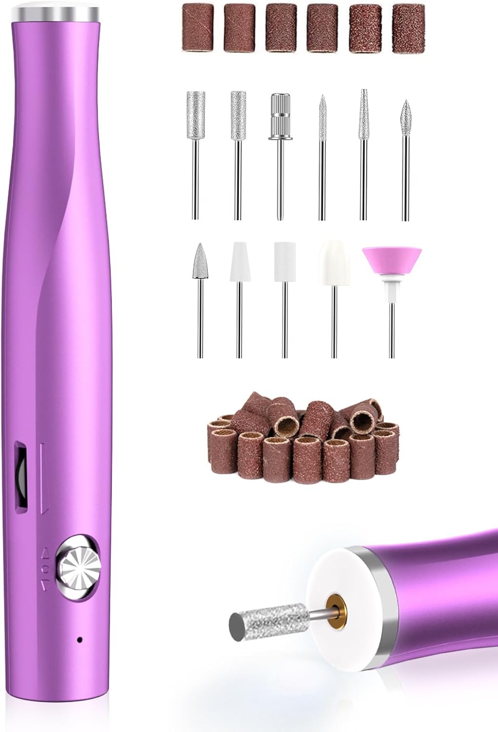 Cordless Nail Drill, Portable Electric Nail File with LED Light for Acrylic Gel Nails, Rechargable 22000RPM Nail Efile Drill Machine Kit with 6 Nail Drill Bits for Home Manicure Pedicure, Gray